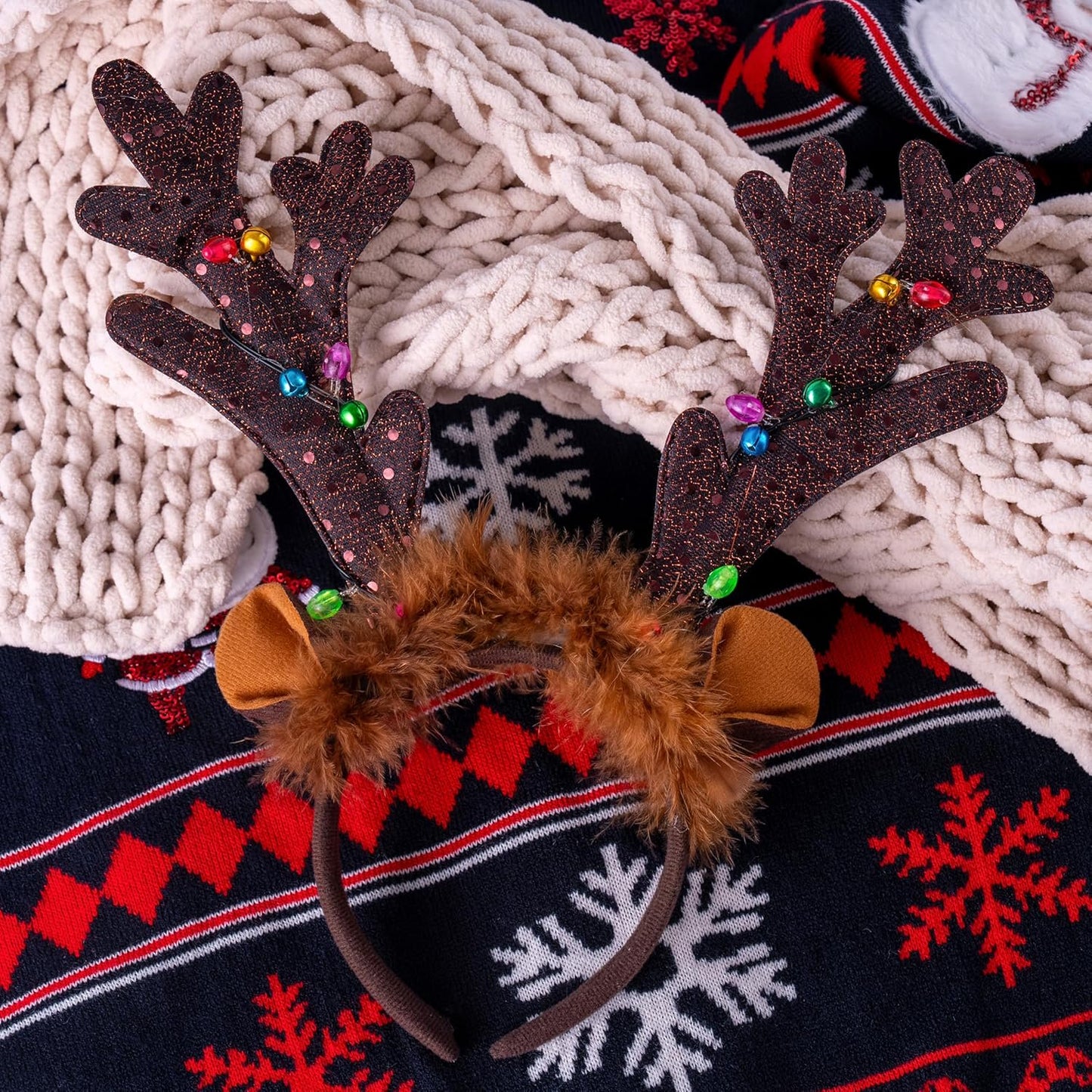 Joyfy Christmas Glowing Deer Antlers Headband, Long Deer Antlers Headband for Adults Kids Christmas Party Gift Supplies Christmas Accessories Christmas Holidays.