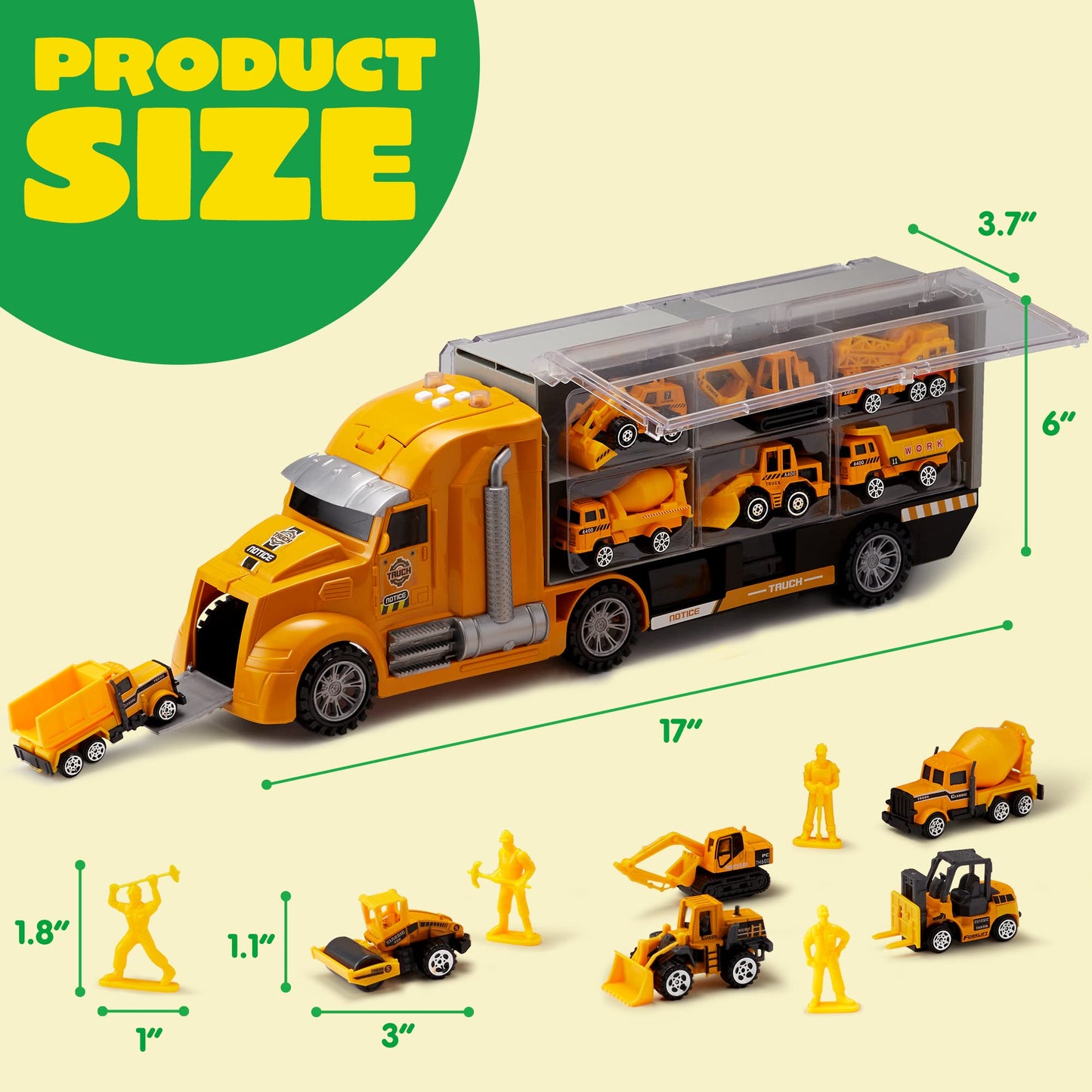 Syncfun 25 in 1 Die-cast Construction Play Vehicle Set, Vehicles with Sounds and Lights in Carrier Truck, Push and Go Car Toy, Kids Birthday Gifts for 3 4 5 6 Years Old Boys