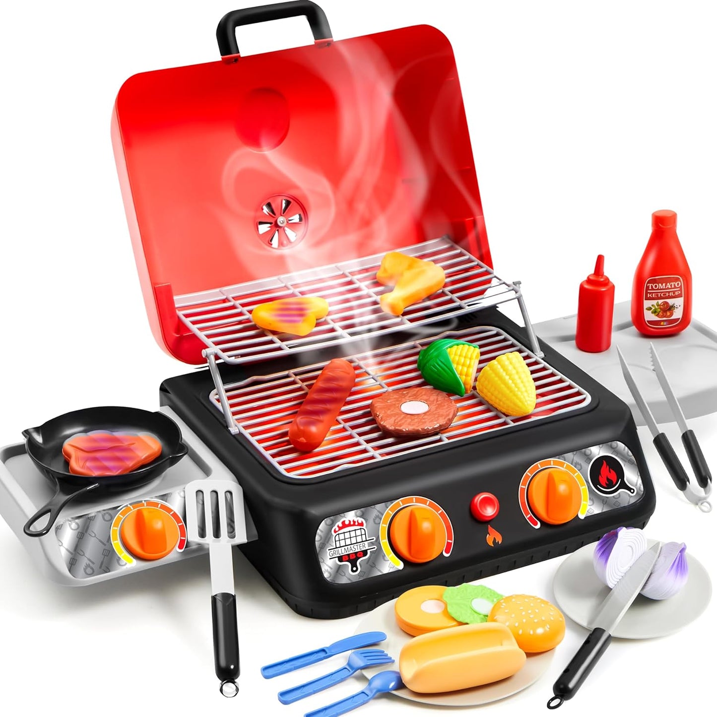 SYNCFUN Play Cooking and Baking Toys, ABS Black Red, 25.00 x 13.00 x 12.00 inches