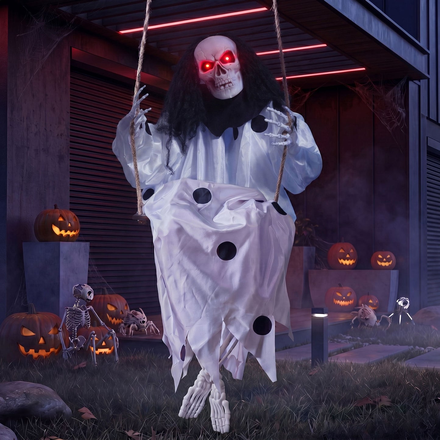 Joyfy 36 Swinging Hanging Skeleton Outdoor Halloween Decor,Swinging Clown Battery Powered with Light Up Eyes,Outdoor Haunted House & Party Yard Decor Prop