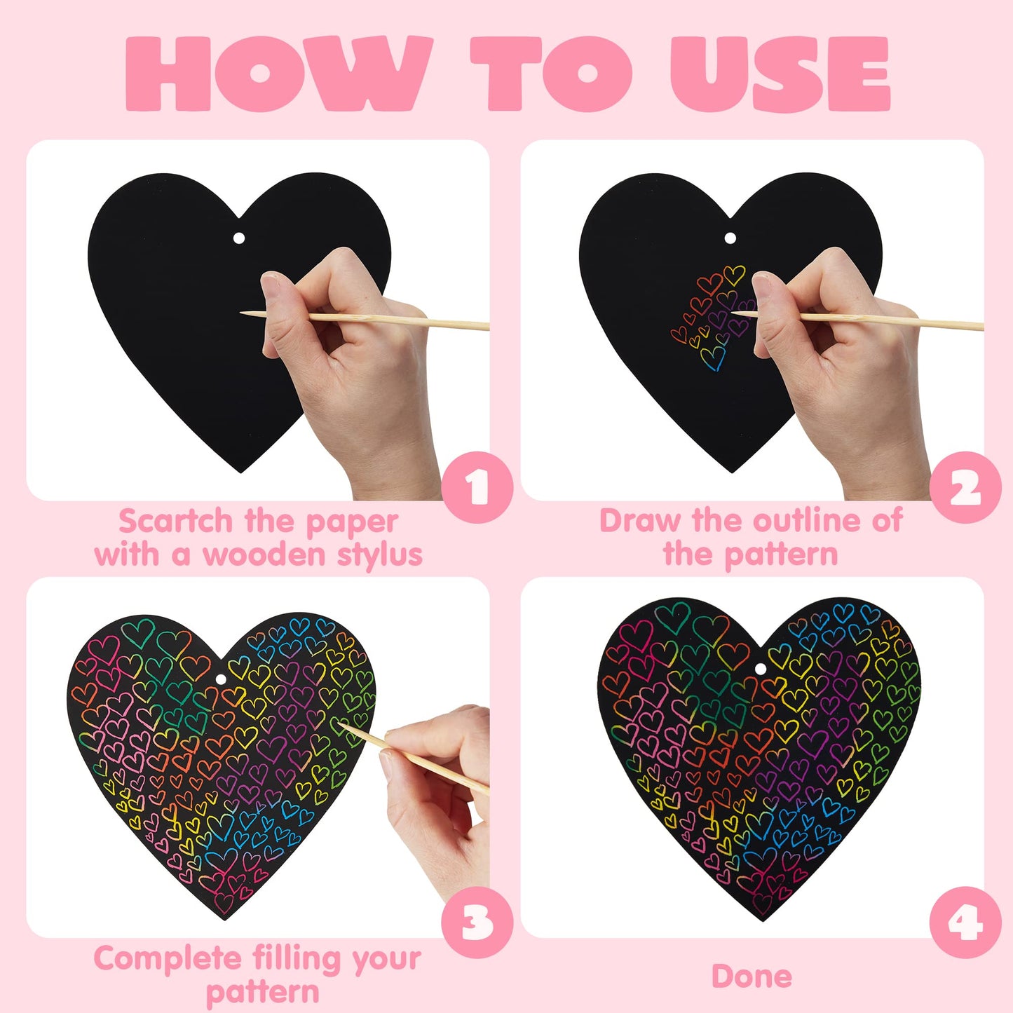 60 Packs Valentines Day Gifts Cards with Scratch Heart for Kids Scratch Paper Magic Color Scratch Heart Rainbow Cards for Valentine Crafts & Art Classroom Exchange, Valentine's Party Favors