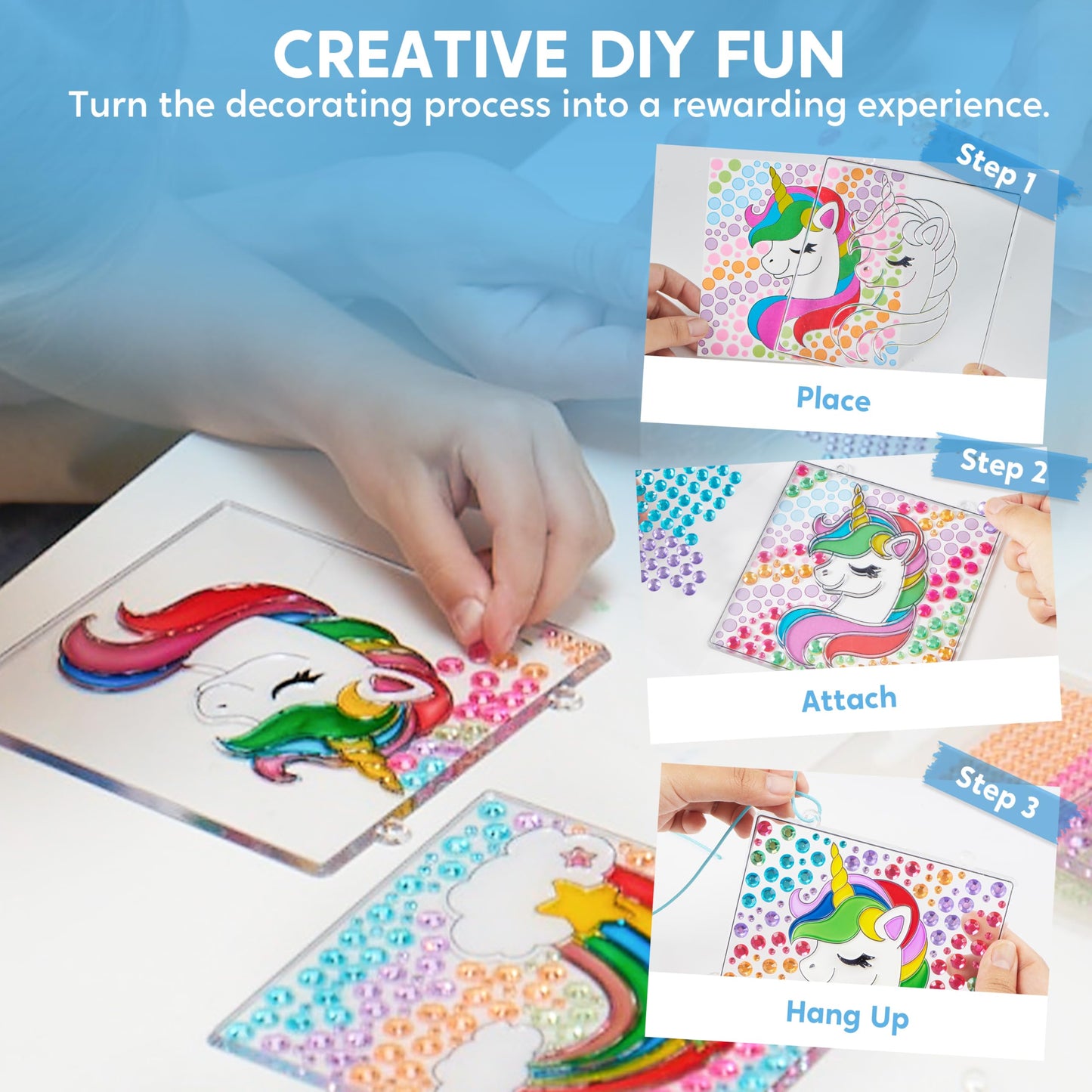 Joyfy 4-Piece Window Art Suncatcher Kits, Creative Gem Painting Arts and Crafts Kits for Kids Girls 6-12
