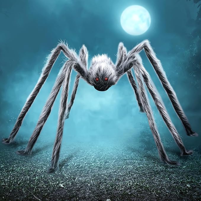 Joyfy Halloween Outdoor Decorations Giant Spider, Scary Large Spider Props for Yard Lawn Halloween Outside Decor and Indoor Party Decor, Gray (Standing Height is 15 inches)