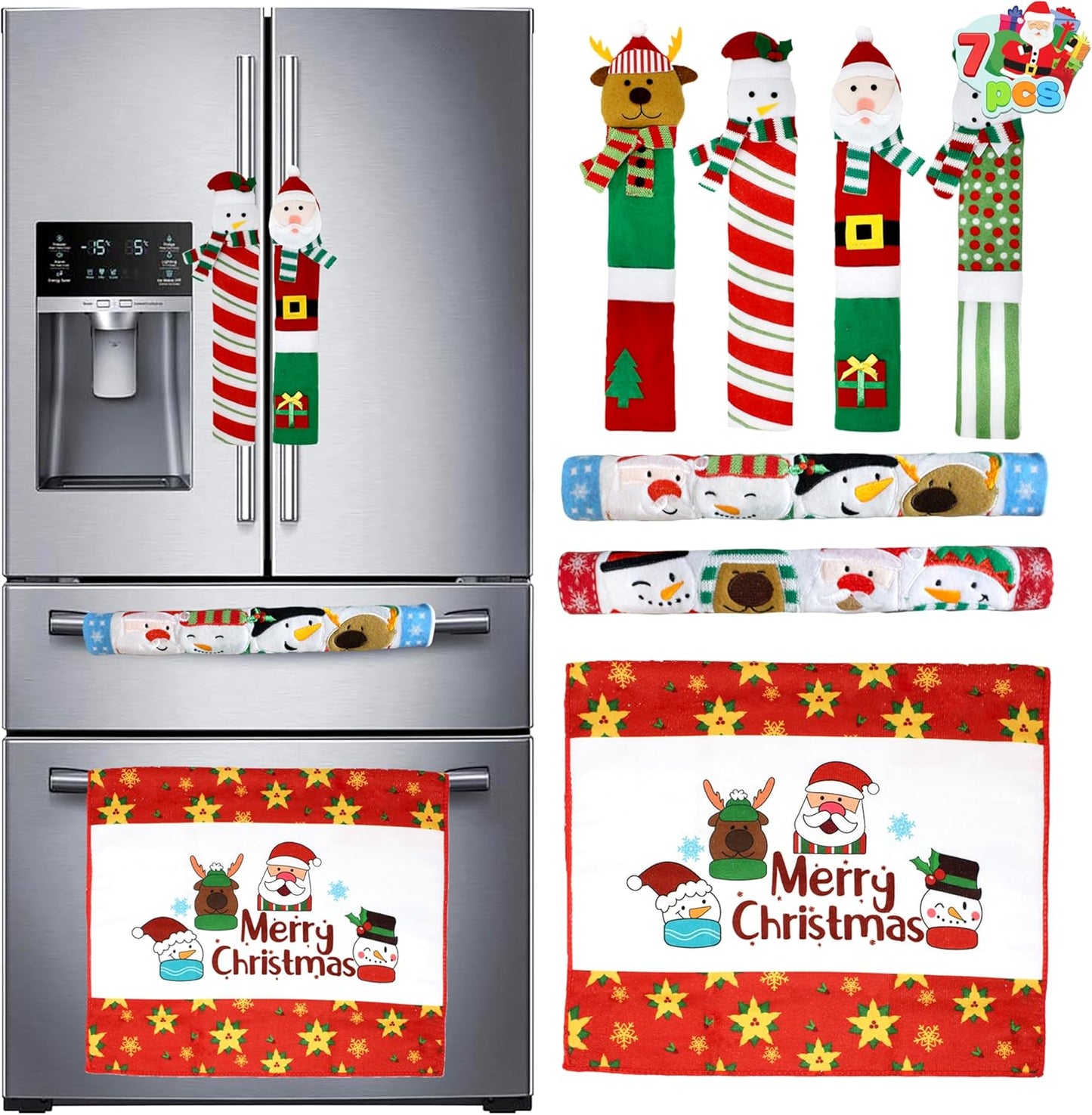 7 Pieces Christmas Kitchen Appliance Handle Covers for Kitchen Refrigerator Microwave Oven Dishwasher Decoration, Xmas Indoor Décor, Party Favor Supplies