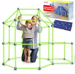 Joyfy Glow Fort Building Kit Indoor Outdoor for Kids, Glow in The Dark Creative Fort, DIY Castles Tunnels with Rods and Balls, STEM Construction Toys, Educational Gift for Boys and Girls Aged 3-12