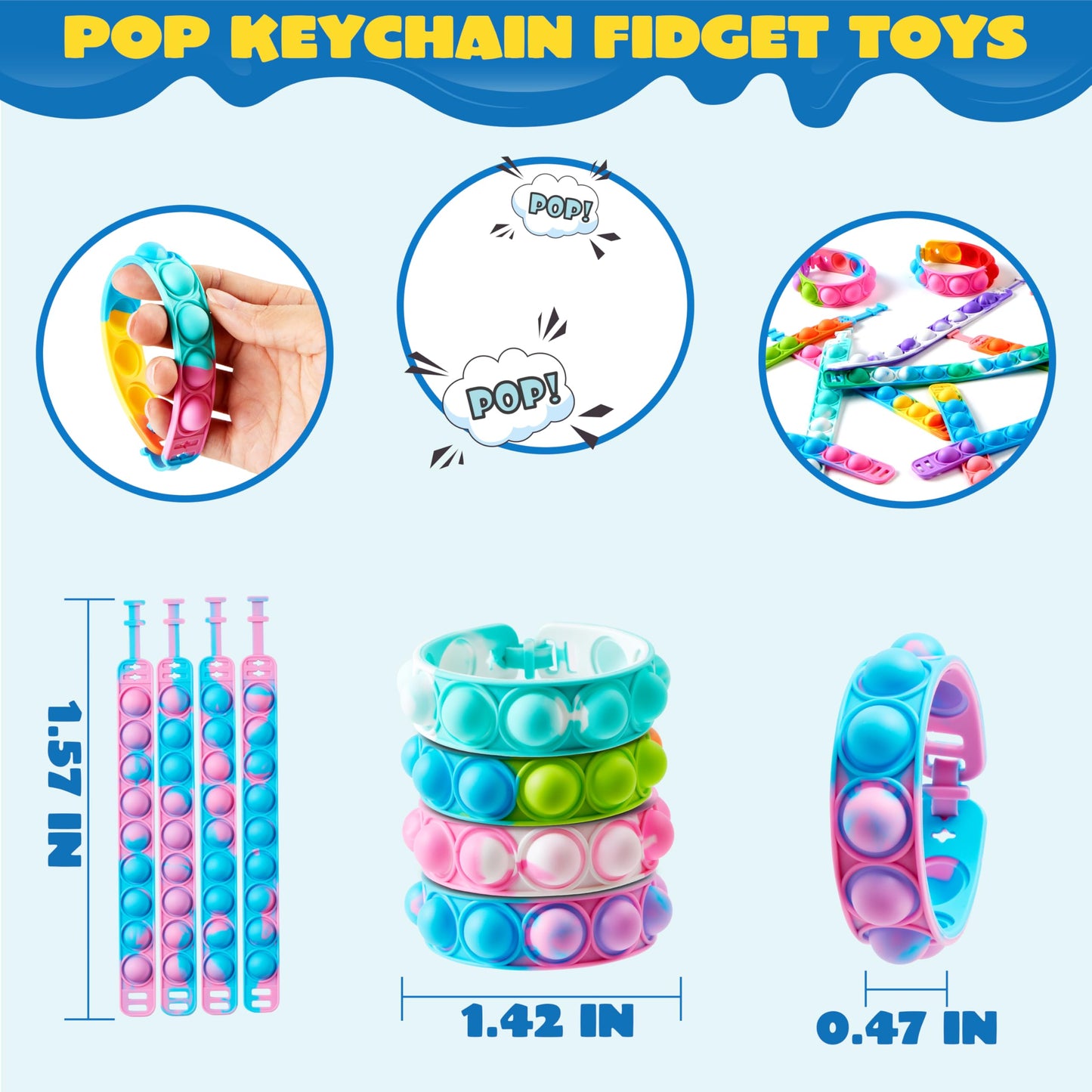 Pop Fidget Toys pops Bulk 25 Pack Party Favors for Kids 4-8,8-12 Year, Fidget Bracelets Sensory Toys for Classroom Birthday Carnival Prizes Gifts Goodie Bags Stuffers for Kids