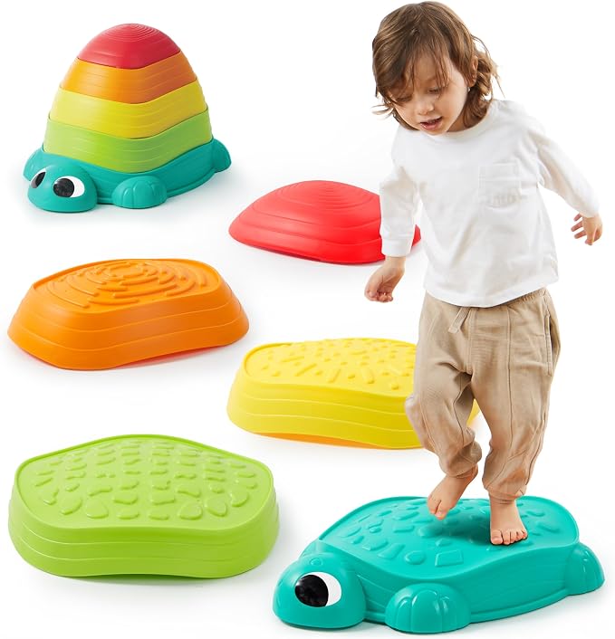 Joyfy 5 Pcs Turtle Balance Stepping Stones, Kids Turtle Path Jumping Stones, Toddler Obstacle Course Coordination Game Toys Indoor or Outdoor Play for Kids Aged 3+