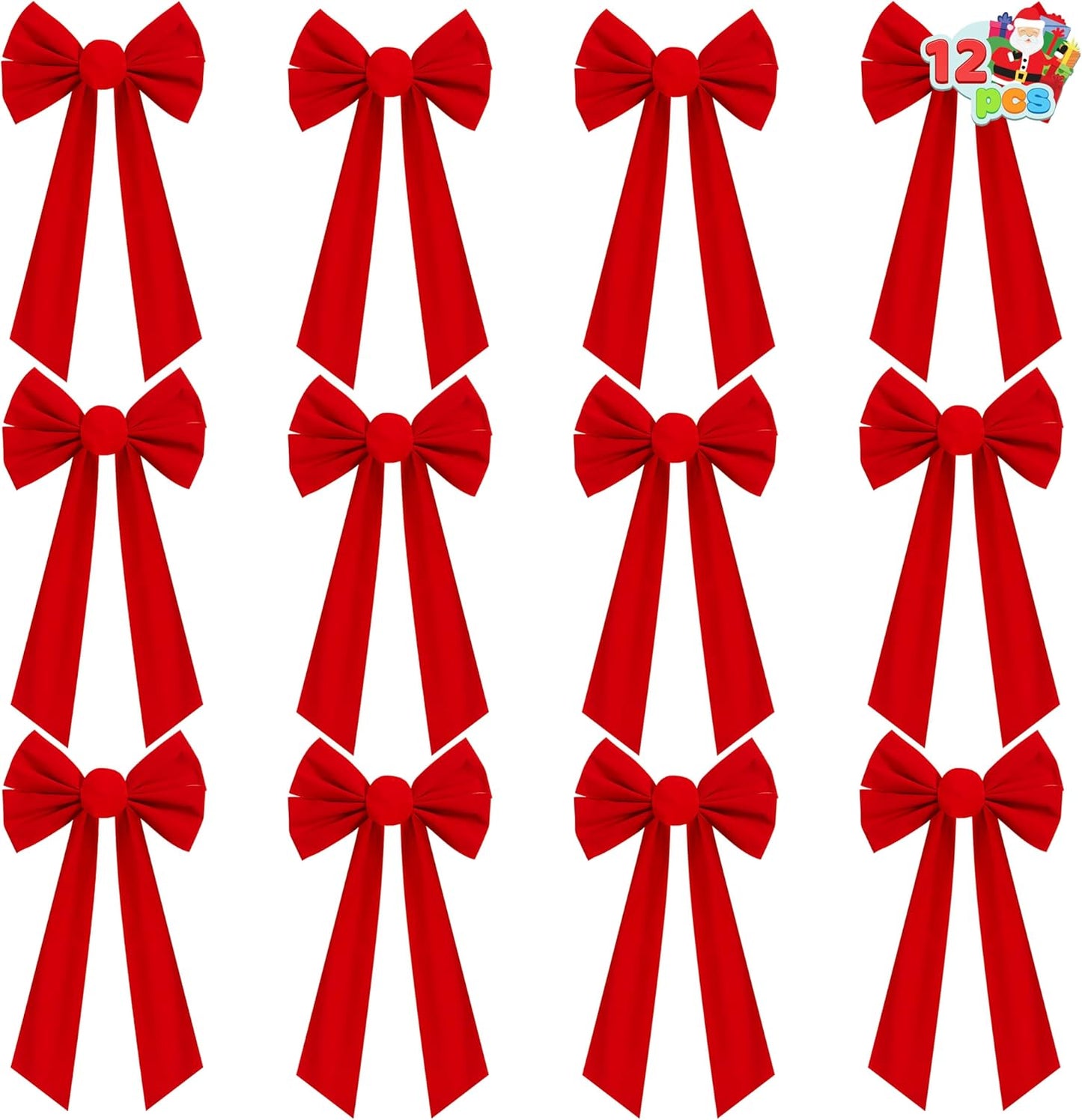 12-Pack 16"x9" Red Velvet Bows for Christmas Tree, Wreath, Garland Decor