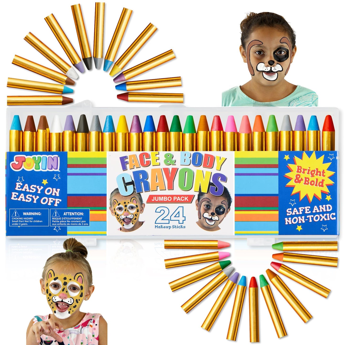 Joyfy 24 Piece Face Paint for Kids, Safe Face and Body Crayons for Toddlers, Birthday Easter Halloween Makeup Party Supplies