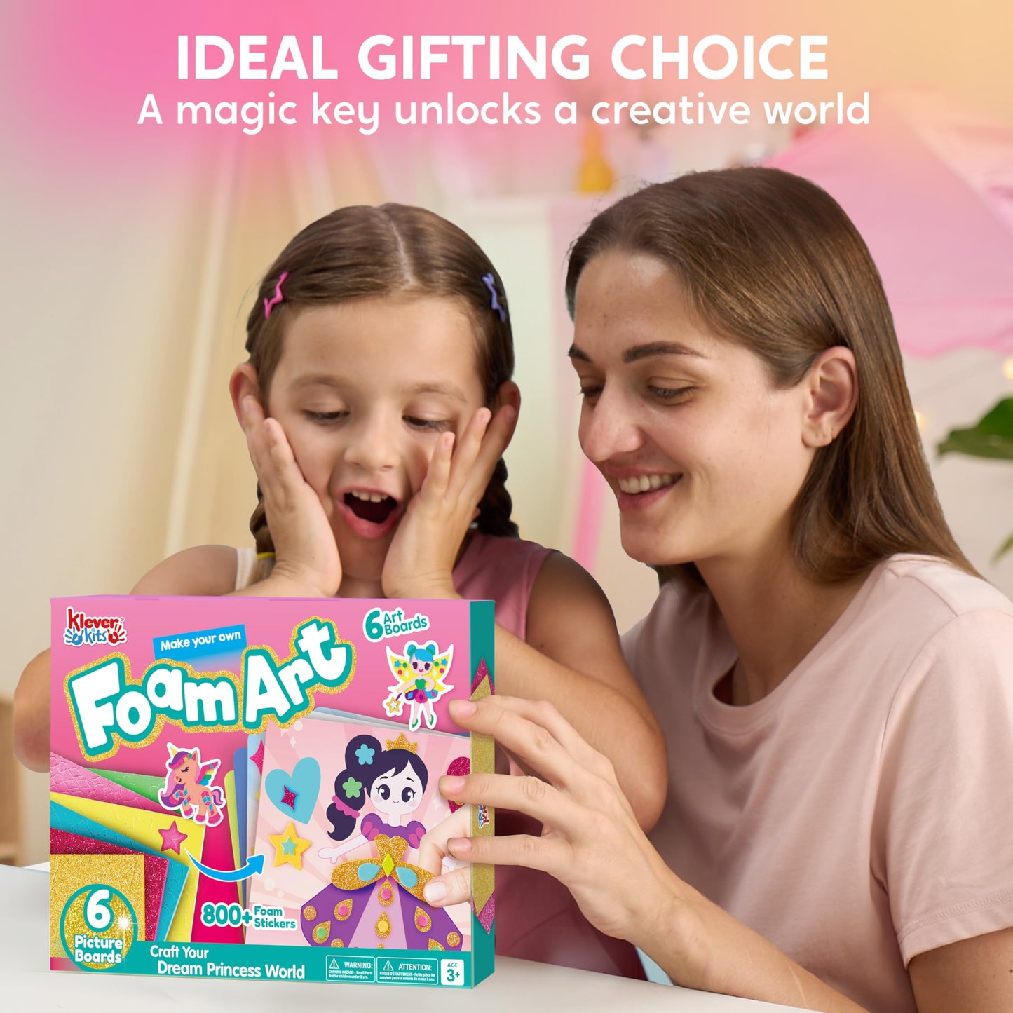 Joyfy Foam Art Kit for Kids, No Mess DIY Art Kit with 6 Boards and 800+ Stickers, Christmas Birthday Gift for Girls Ages 3-6