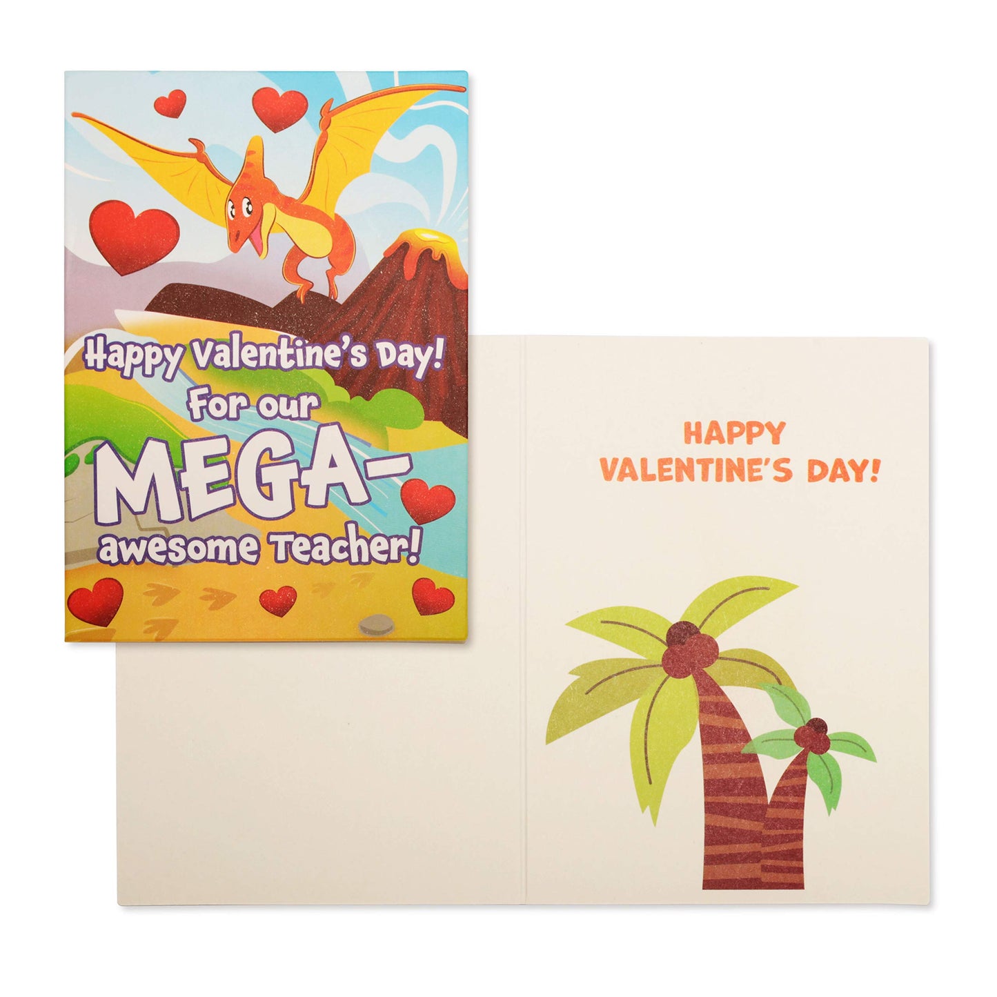 Valentines Day Cards for Kids and Mailbox (Dinosaur Theme), Valentine Mailset of boxes for Classroom Exchange Including 32 Student Valentine Cards, 1 Teacher Card, 35 Stickers & 1 Mail Box
