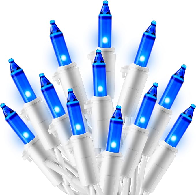 Joyfy Christmas Lights Outdoor,100 Count Blue Christmas Tree Lights Indoor,21.4ft String Xmas Decorations for Dorm Classroom Bedroom Holiday Wedding Party,White Wire