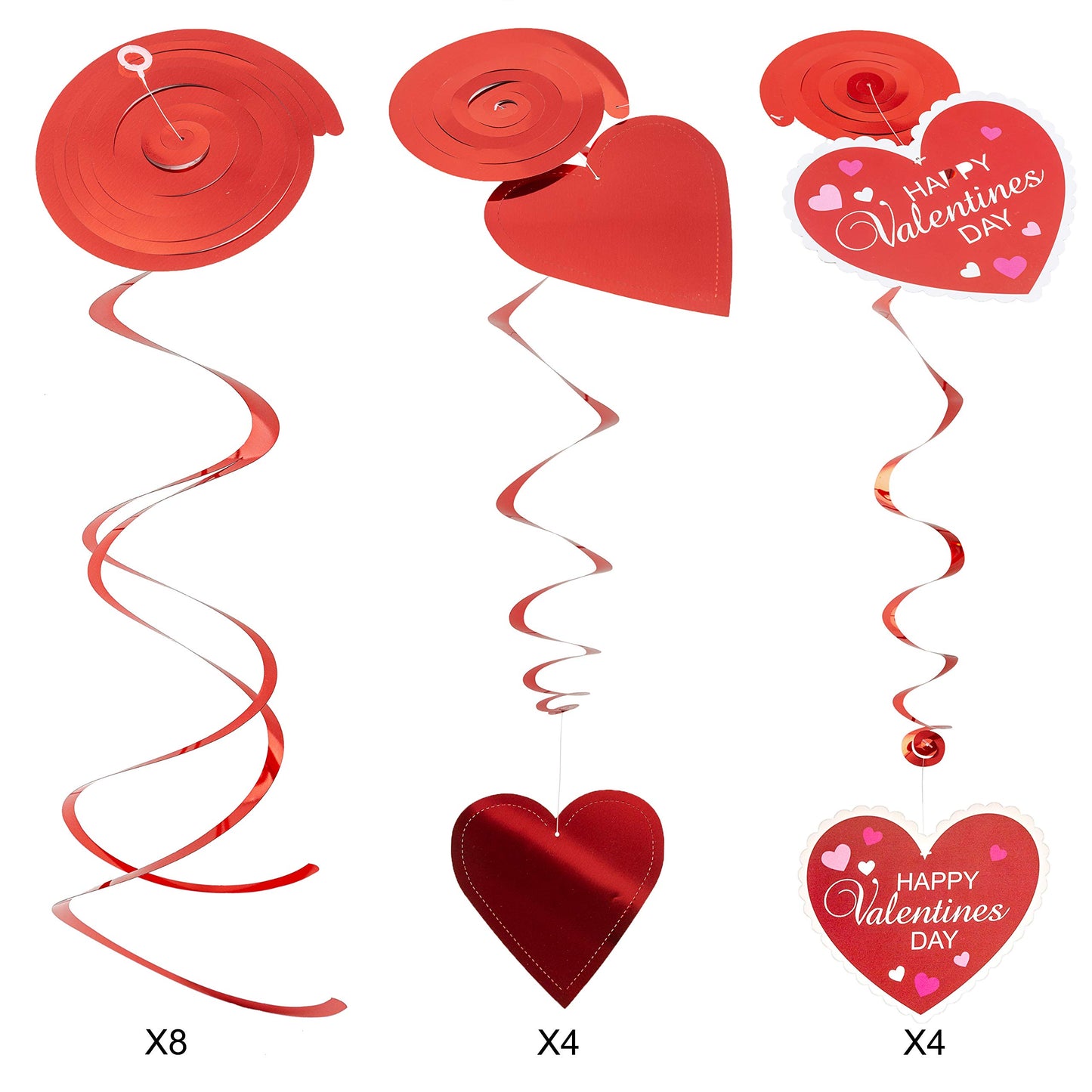 27 Pieces Valentines Day Decoration Kit with 1 Heart Shaped Garland, 2 Tissue Fans, 2 Tissue Poms, 6 Heart String, 8 Double Swirls and 4 Foil Cutouts Swirls and 4 Cardstock Cutouts Swirls