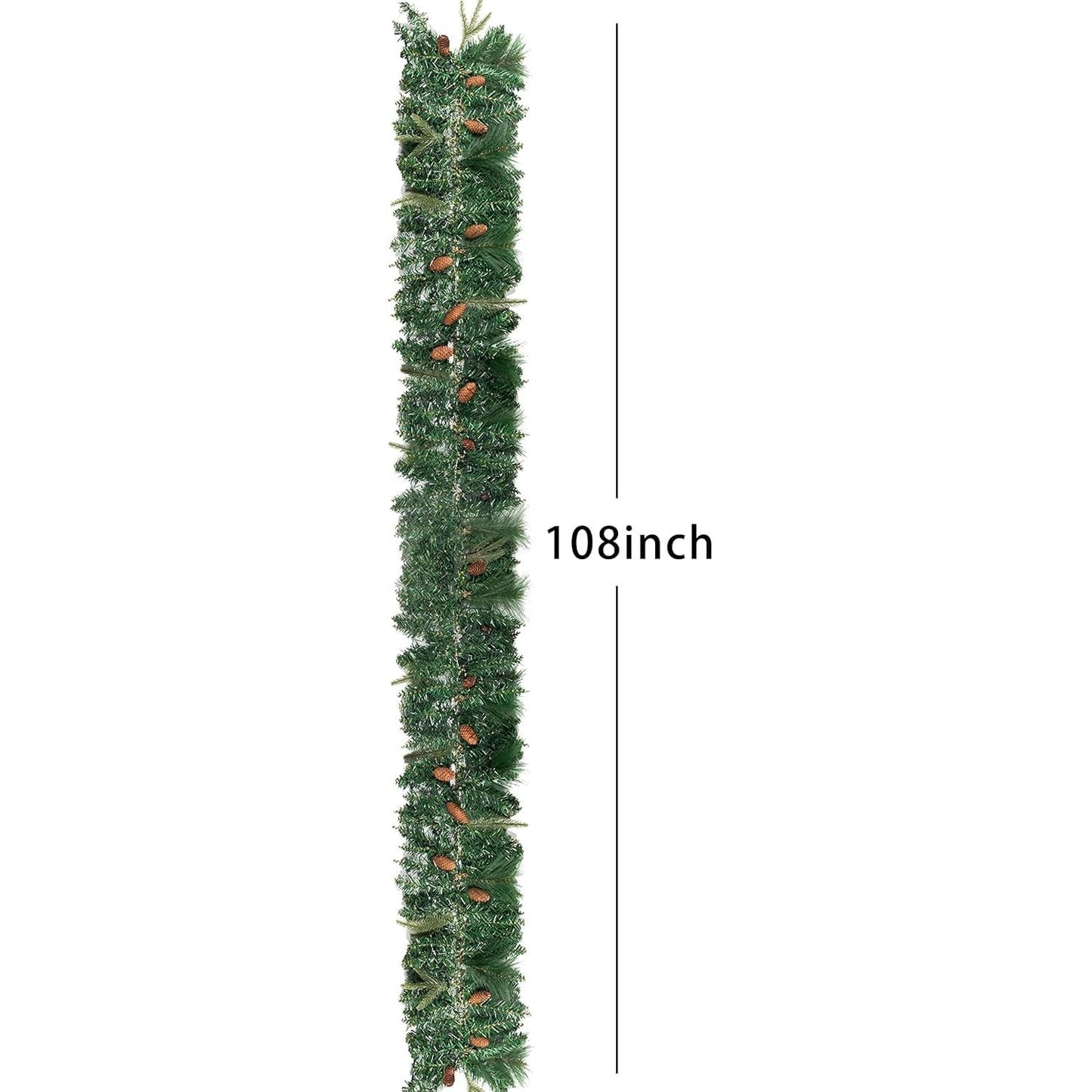 Joyfy 9FT Christmas Garland (Cone) Prelit with 50 Count Warm White String Lights, Pine Cones, Holly Berries for Home Dining Table Mantel Porch Winter Christmas Decor, Plug in Lighted Pine Garland