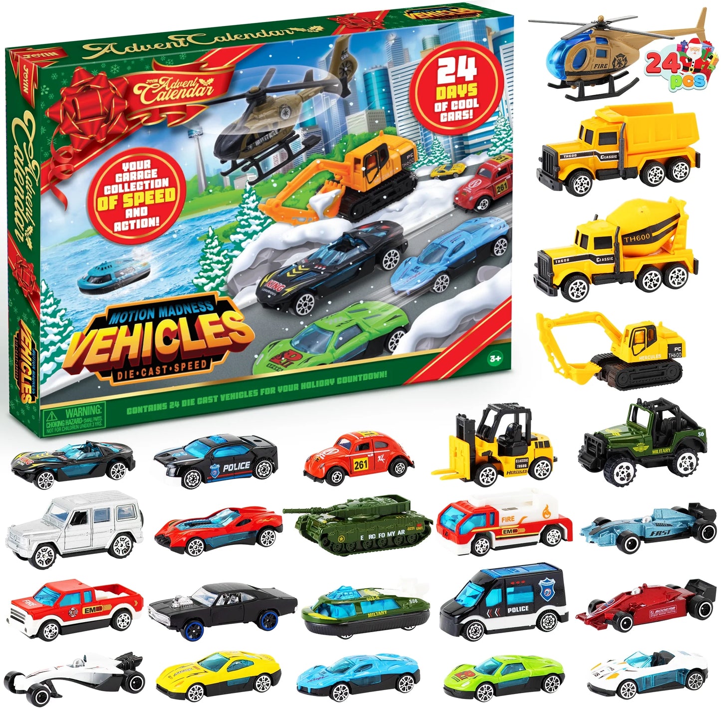 SYNCFUN 2024 Christmas Advent Calendar for Kids, Toys with Diecast Cars Set for Boys Girls Kids