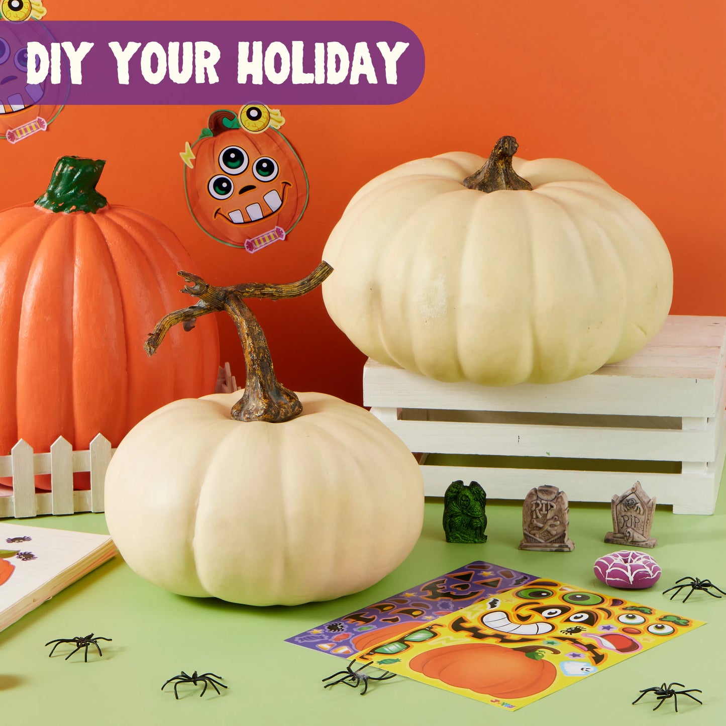Syncfun 24 Pcs Halloween Stickers Make a Face Halloween Characters Stickers for Kids,Pumpkin Decorations Stickers Fall Stickers Party Favors for Kids,Halloween Craft