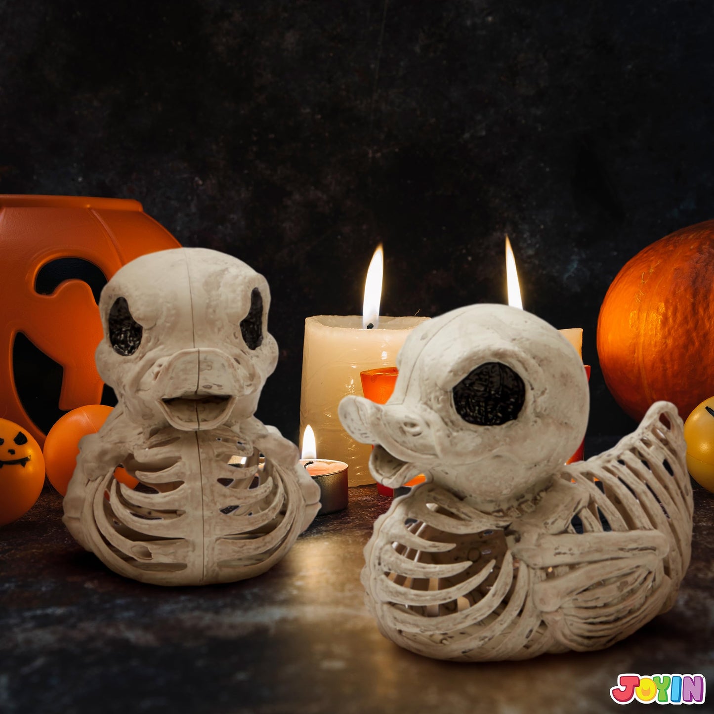 Joyfy 2 Pcs Duck Skeleton Halloween Decoration,4.5 Inch Posable Plastic Animals Halloween Skeleton for Indoor Outdoor Halloween Decorations,Haunted House Party Props