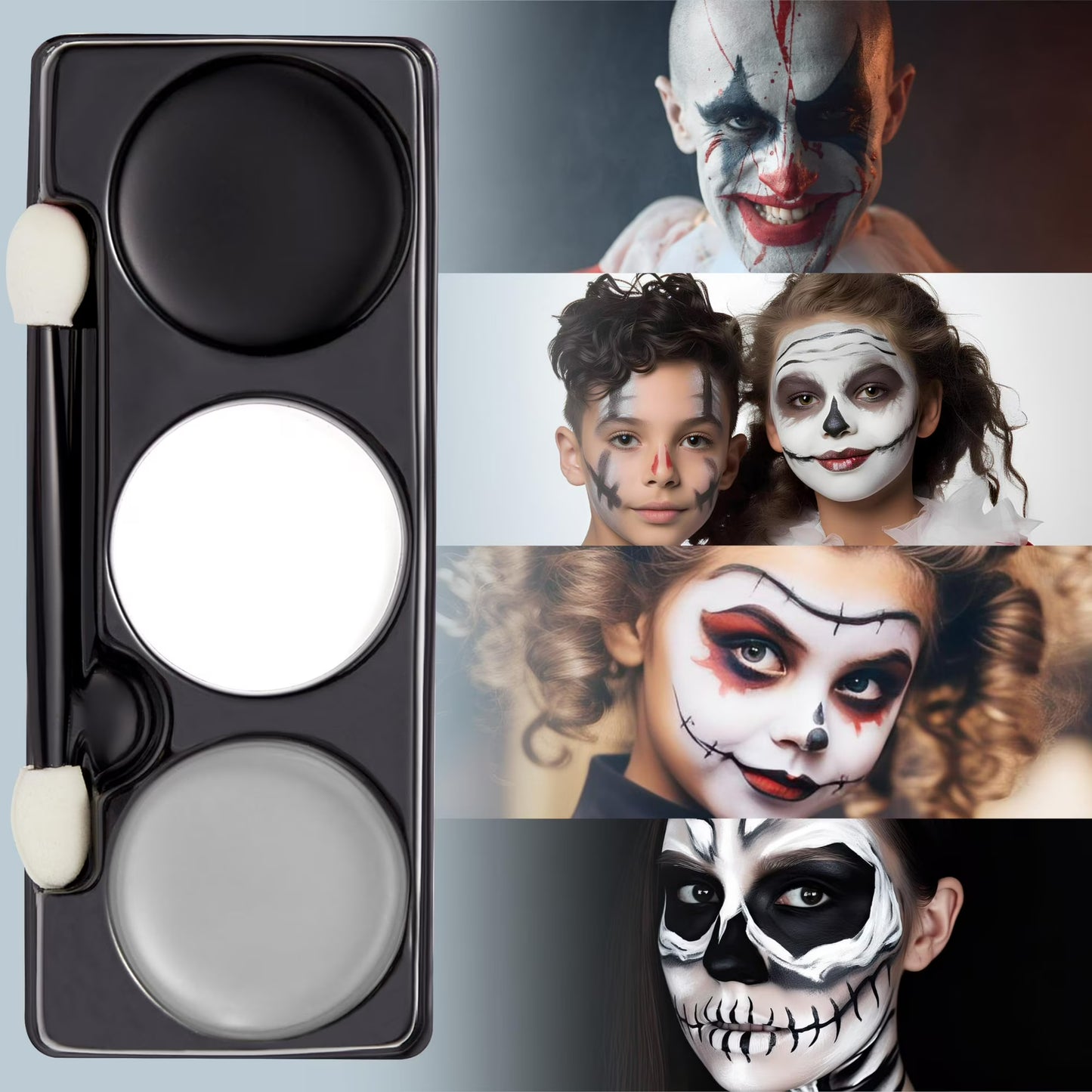 Joyfy 3 Colors Halloween Makeup Palette 7 oz,Halloween Face Painting Kit SFX Makeup with Double-headed Brush for Zombie Vampire Cosplay for Adult Kids