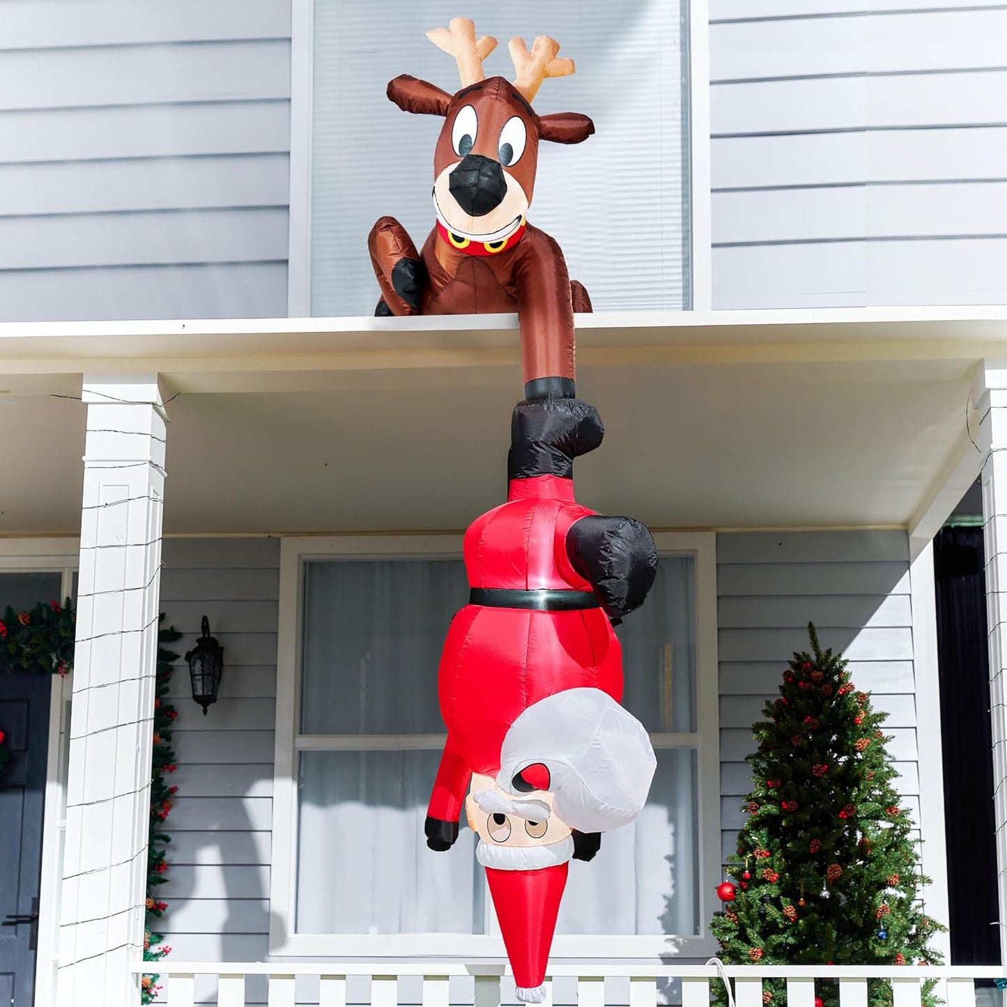 Joyfy 8 FT Christmas Inflatables Santa Outdoor Decorations,Christmas Reindeer and Climbing Santa Blow Ups Yard with Built-in LEDs for Holiday Party Garden Lawn Decor