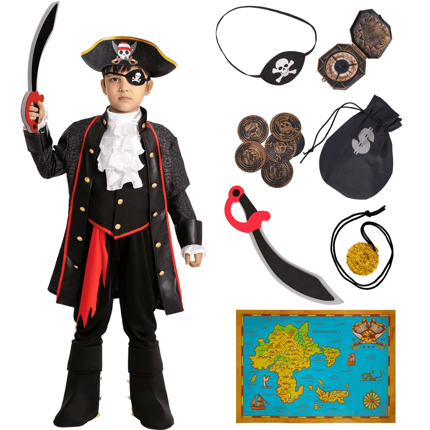 Joyfy Pirate Costume for Kids, Boy Captain Pirate Costume for Halloween Pirate Themed Party Cosplay Dress Up