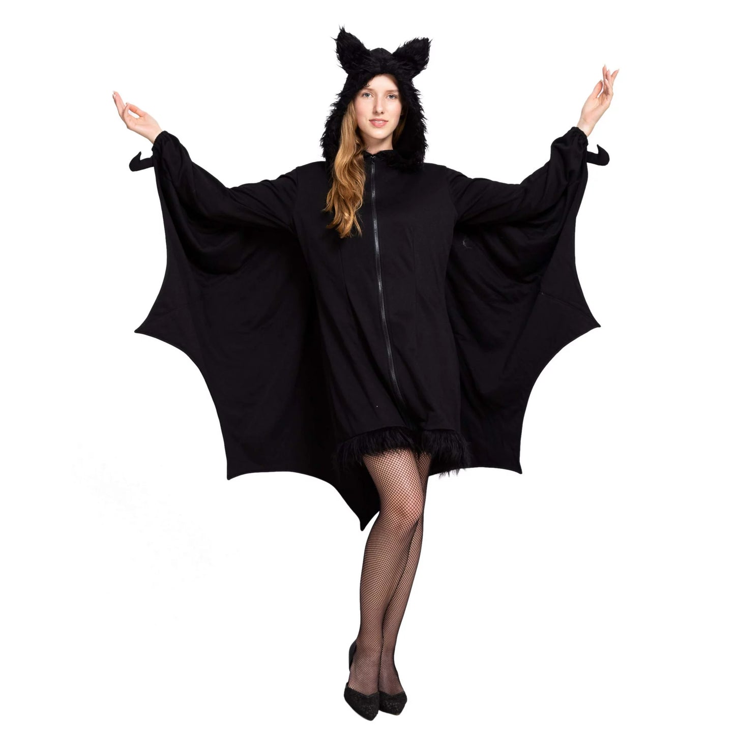 Spooktacular Creations Black Bat Costume Adult Women, Halloween Hoodie Costume Bat Winged, M