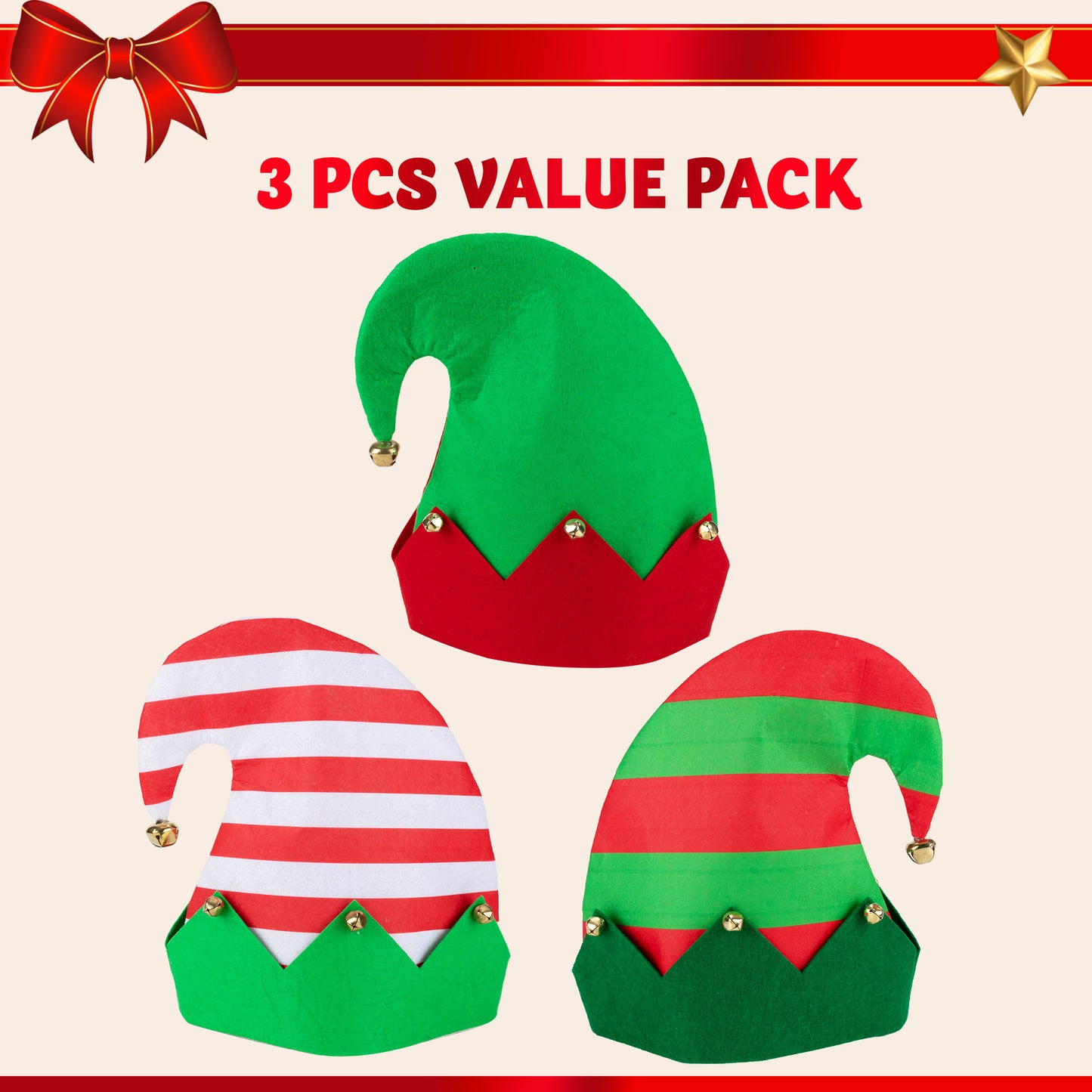 Joyfy 3 Pack Christmas Hats,Elf Felt Hats for Adults Funny Hats for Christmas Holiday Party Costume Favors Gifts Accessoriess