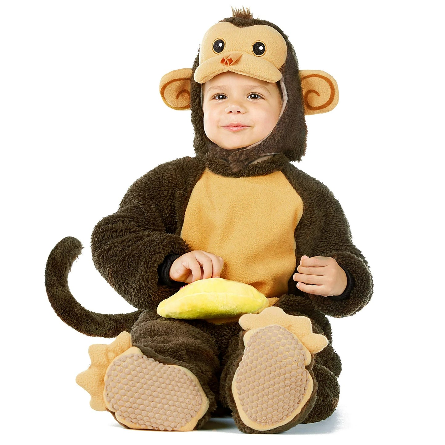 SYNCFUN Monkey Costume Set for Kids with Toy Banana, Halloween Costume, Hooded Jumpsuit Jumpsuit