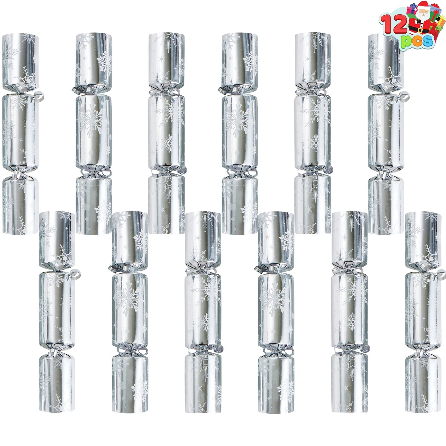 Joyfy 12 Pcs Christmas Crackers Party Favor Non-Snap Silver Snowflake Design Party Table Favors