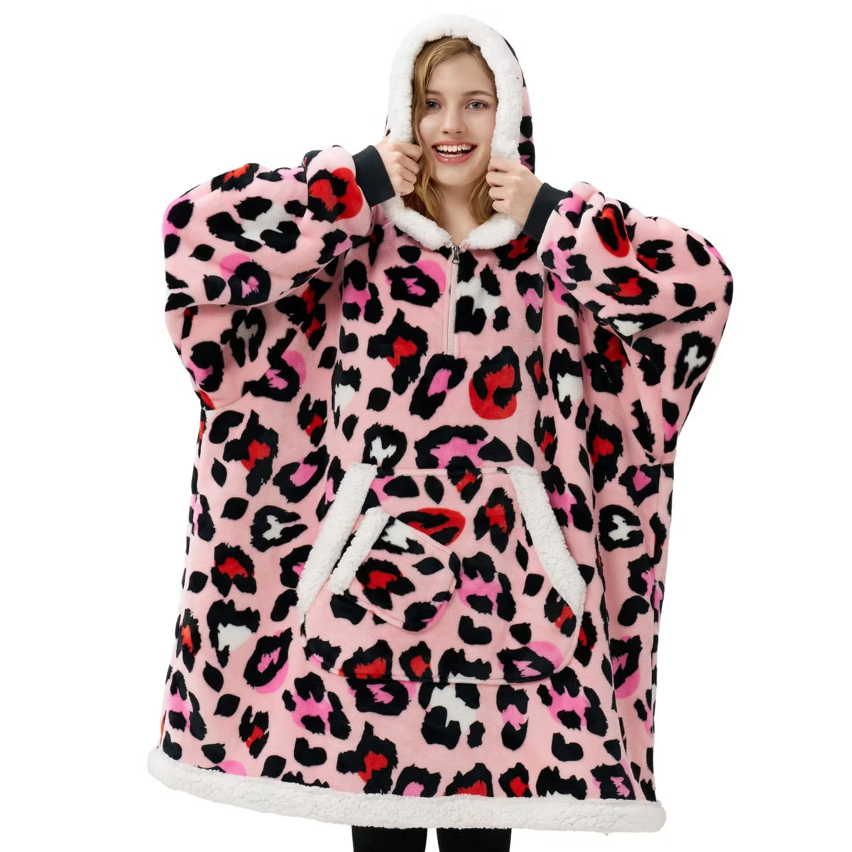Joyfy Wearable Blanket Hoodie for Adults Gifts for Teen Girls Sister Women Fleece Printed Hooded Blanket Sweatshirt Warm Cozy with Pocket & Sleeves