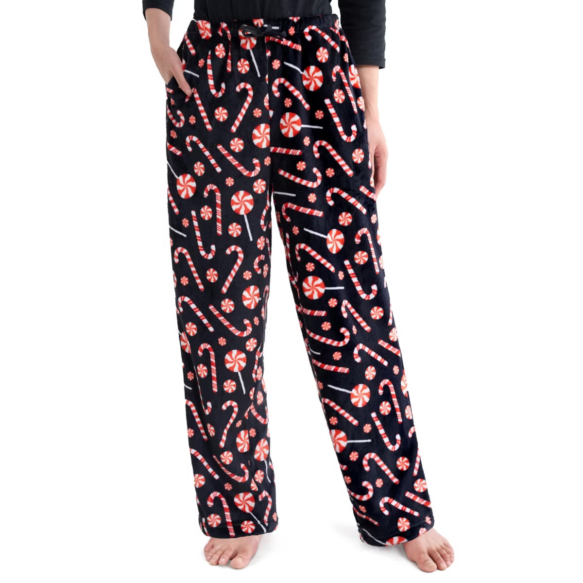 Joyfy Pajama Pants for Women Sleep Bottoms Soft Flannel Fleece Pajama Bottoms with Pockets Drawstring S/M/L/XL/XXL/3XL Sleep Lounge Christmas Candy