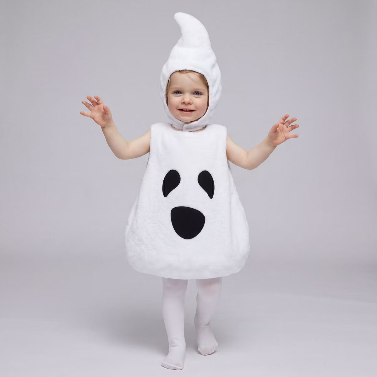Joyfy Toddler Halloween Costume Ghost Suit, Kids Ghost Costume with Jumpsuit&Boo Hood for Baby Boys Girls Halloween Dress Up Party, 18-24 Months
