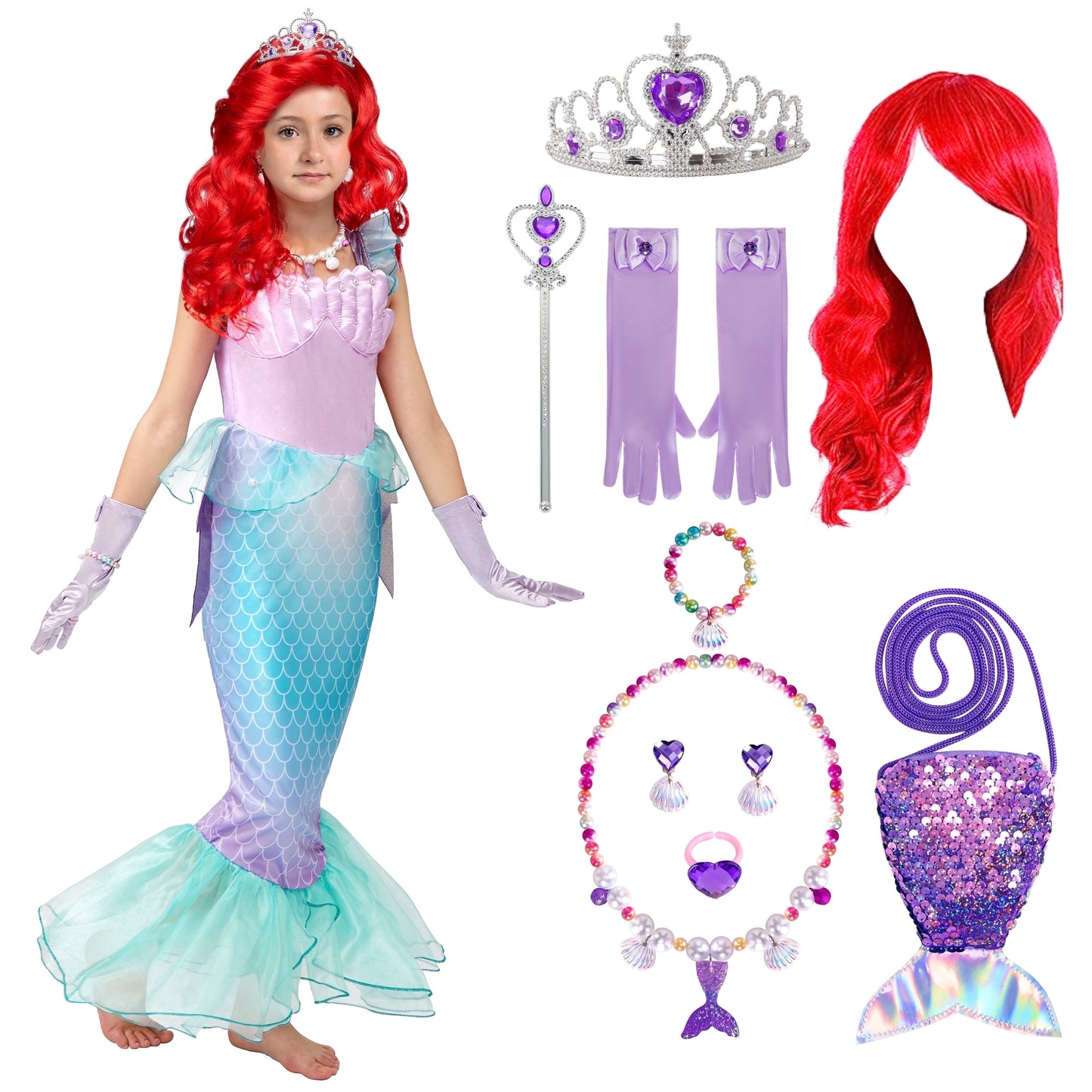 Joyfy Little Mermaid Costume for Girls, Purple Mermaid Dress with Tail Princess Style for Halloween and Dress Up for Ages 3 4