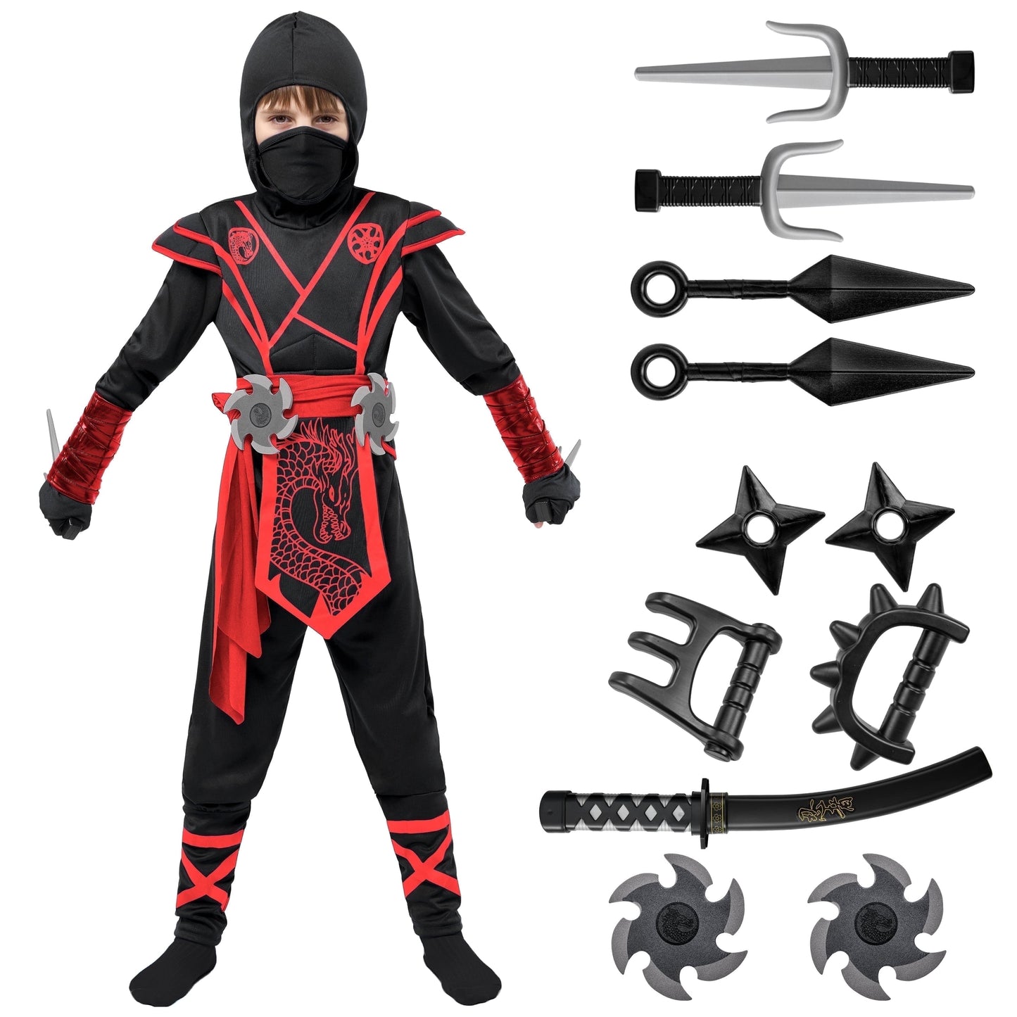 Joyfy Ninja Costume for Kids, Ninja Dragon Costume Set, Boys Halloween Outfit for Dress-up and Role-play Party