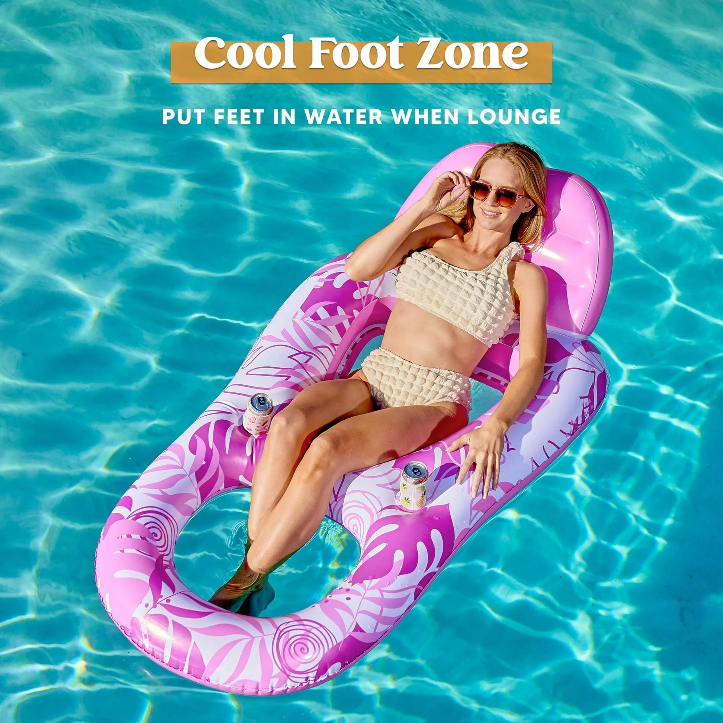 Syncfun Pool Lounge Float for Adult, Inflatable Pool Floats Lounger Raft Floaties with Cup Holders, Pink Pool Chair