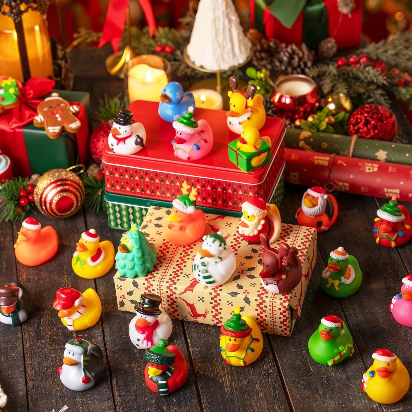 Joyfy 24 Pcs Christmas Rubber Ducks for Boys, Girls, Kids and Toddlers, Christmas Party Favor Gifts,Rubber Duck Advent Calendar