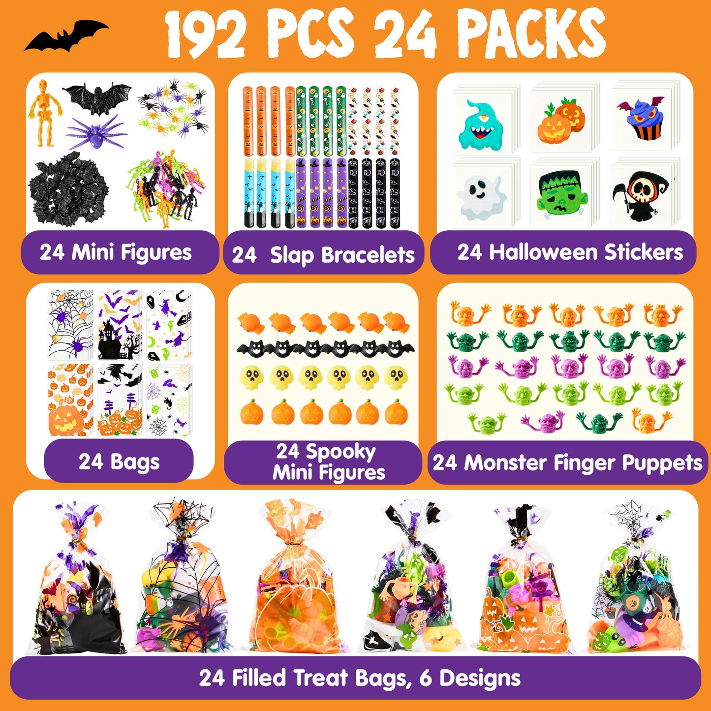 Joyfy 216PCS 24 Pack Halloween Gift Set Trick Treating Prize Party Favor Toy