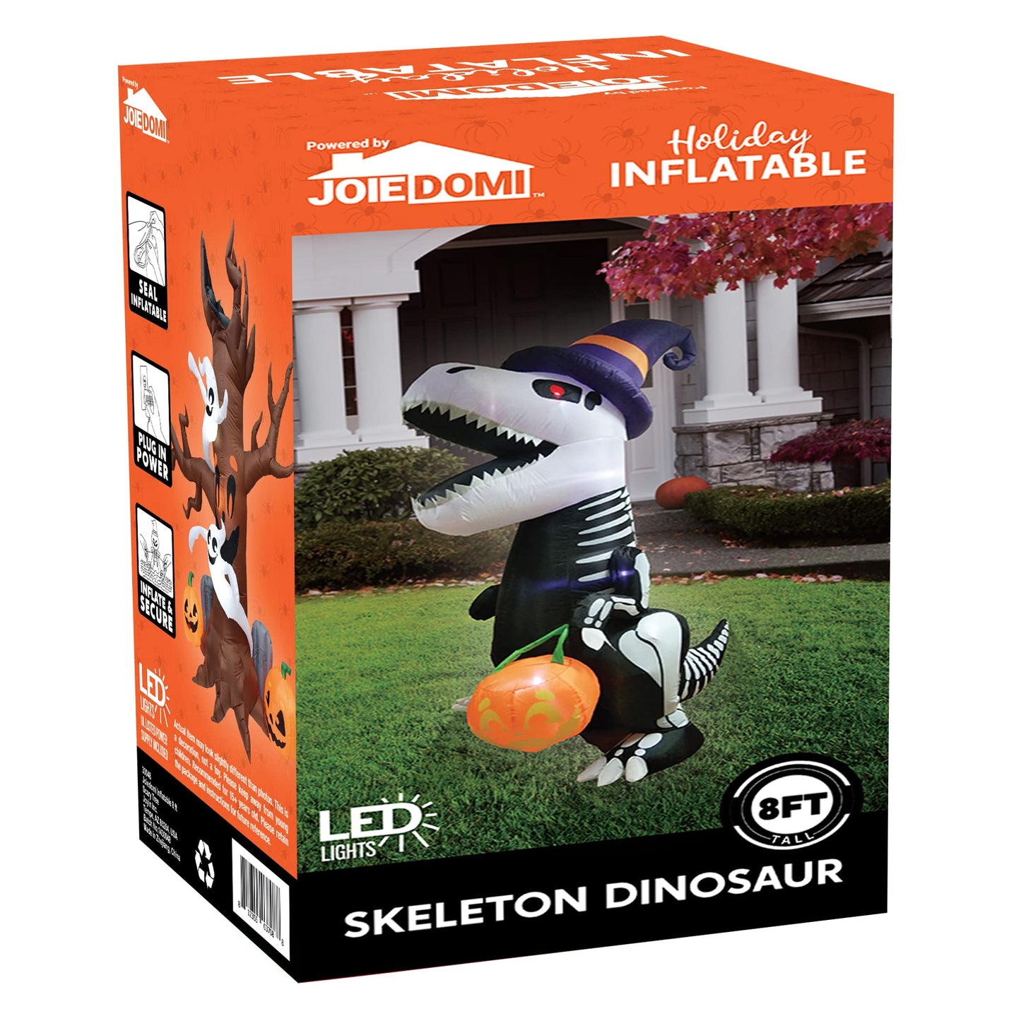 Syncfun 8 FT Halloween Inflatable Skeleton Dinosaur with Build-in LEDs Pumpkin Decorations,Halloween Outdoor Decorations Blow up Yard Decorations