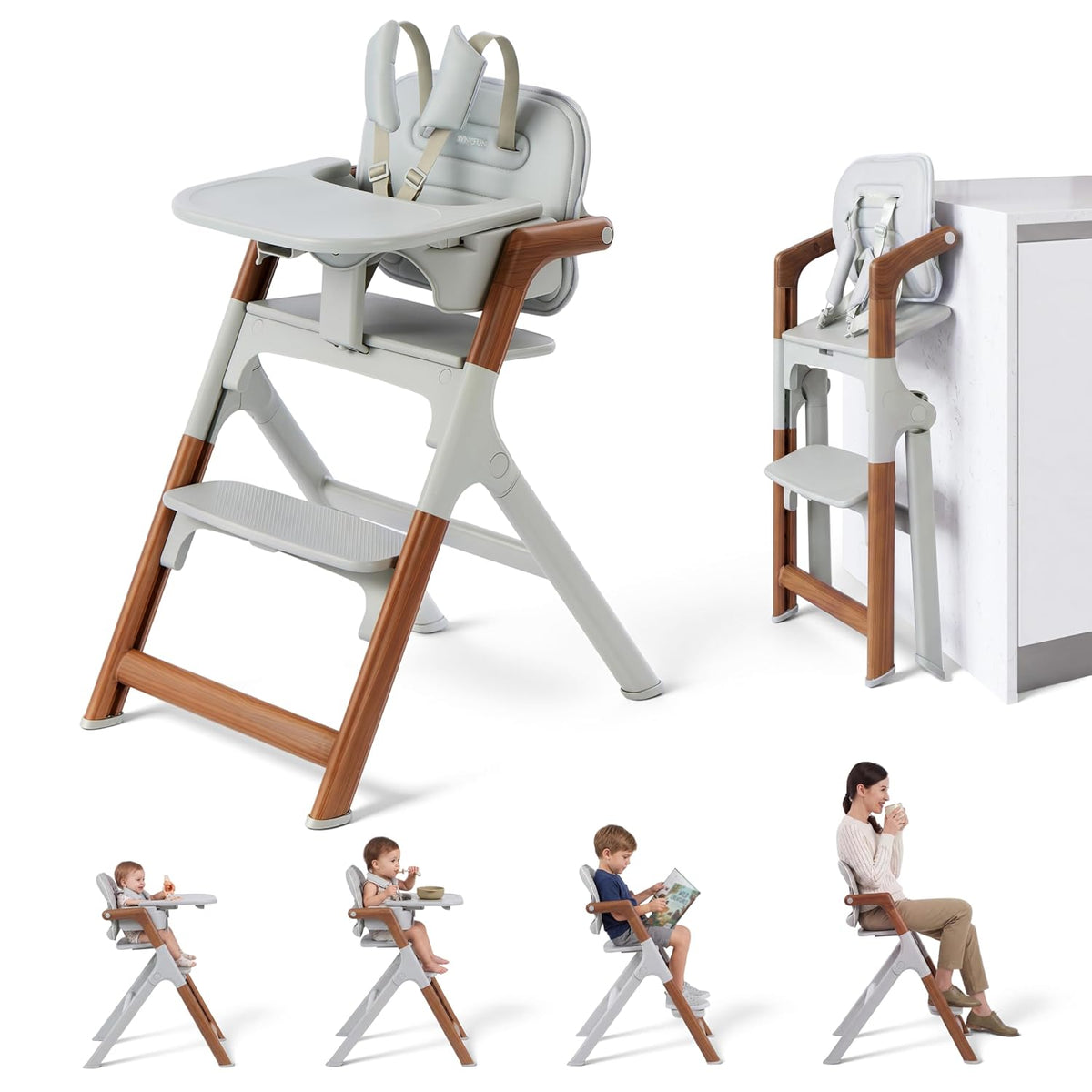 Joyfy Foldable Baby High Chair, Convertible Chair for Babies and Toddlers
