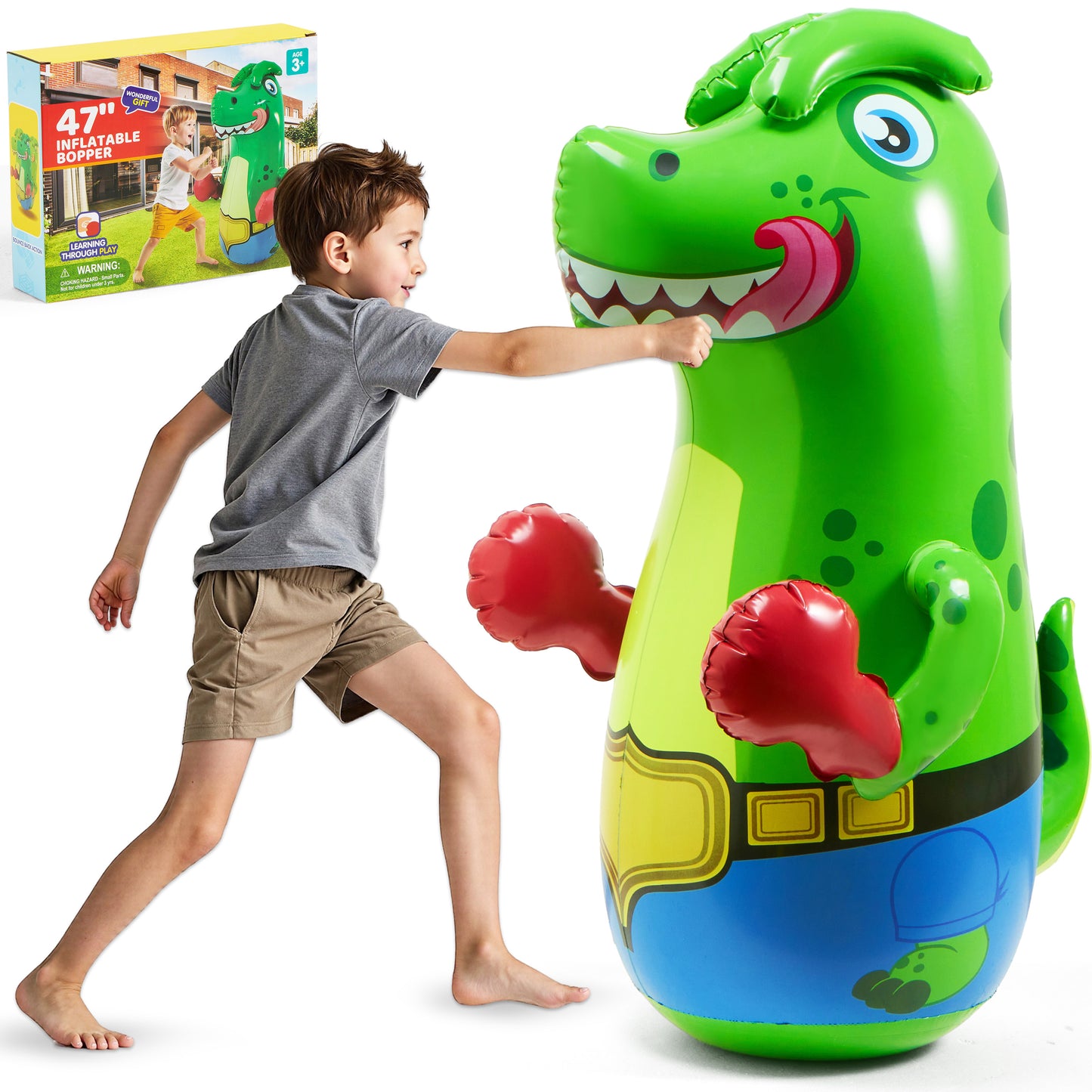 Joyfy Inflatable Dinosaur Punching Bag for Kids,47¡±Tall Boxing Bag for Kids with Bounce-Back, Sports Toy,Dinosaur Toy for Boy,Birthday Party Dinosaur Decorations,Boy Birthday Gift