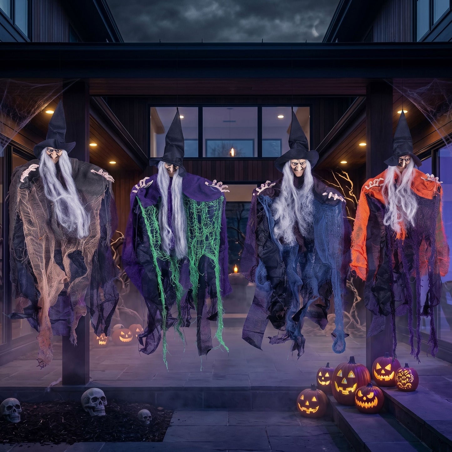 Joyfy 4 Pack Halloween Hanging Witch Decor,19.6 Inch Flying Witch for Indoor Outdoor Yard Garden Haunted House