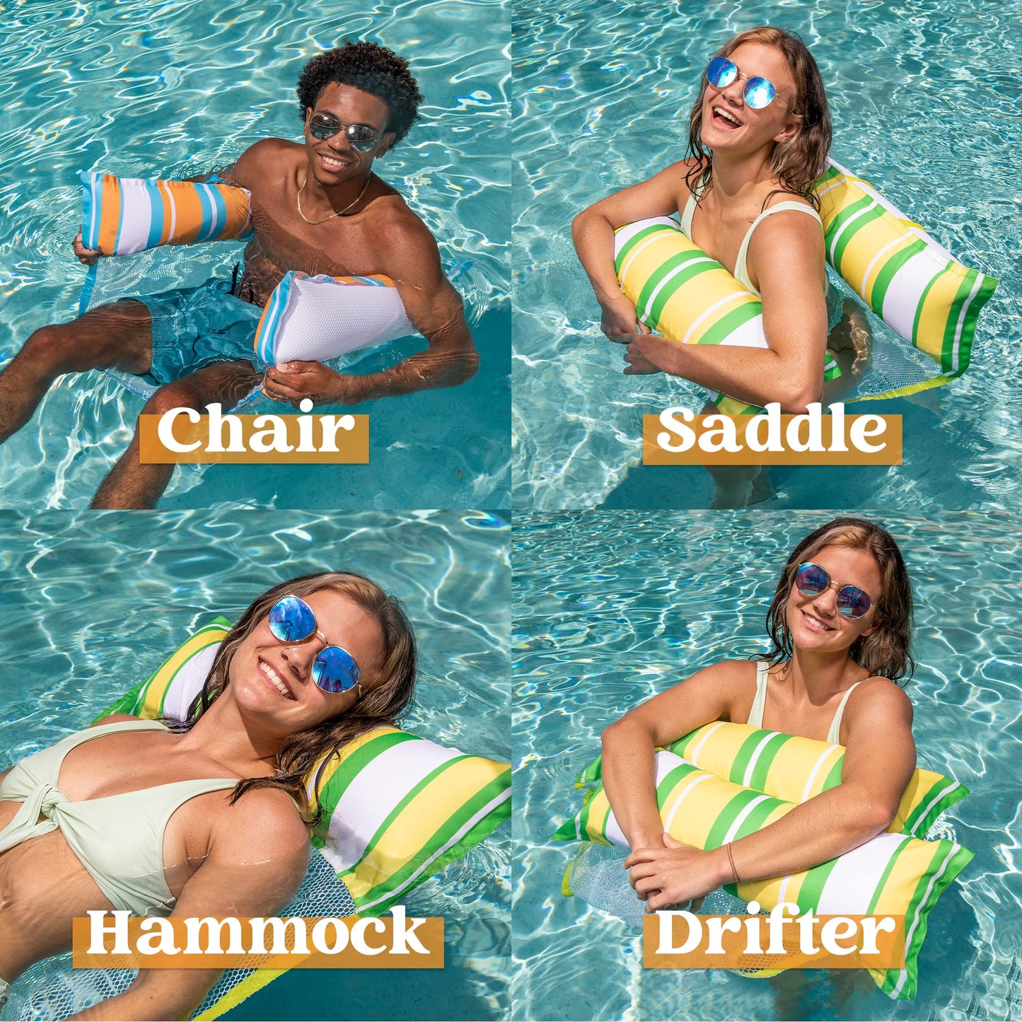 Syncfun 3 Packs Inflatable Pool Float Hammock, Water Hammock Lounges, Multi-Purpose Swimming Pool Accessories (Saddle, Lounge Chair, Hammock, Drifter) for Pool, Lake, Outdoor, Beach