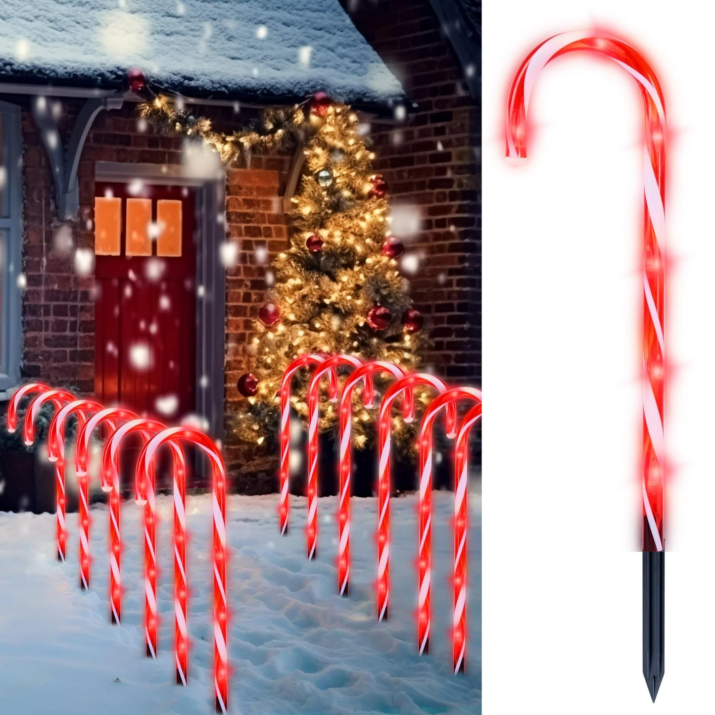 Joyfy 12 Pcs Christmas Candy Cane Lights Outdoor Pathway Lights Christmas Decorations Outdoor,23" Light Up Candy Canes Outdoor Xmas Lights for Outside Porch Yard