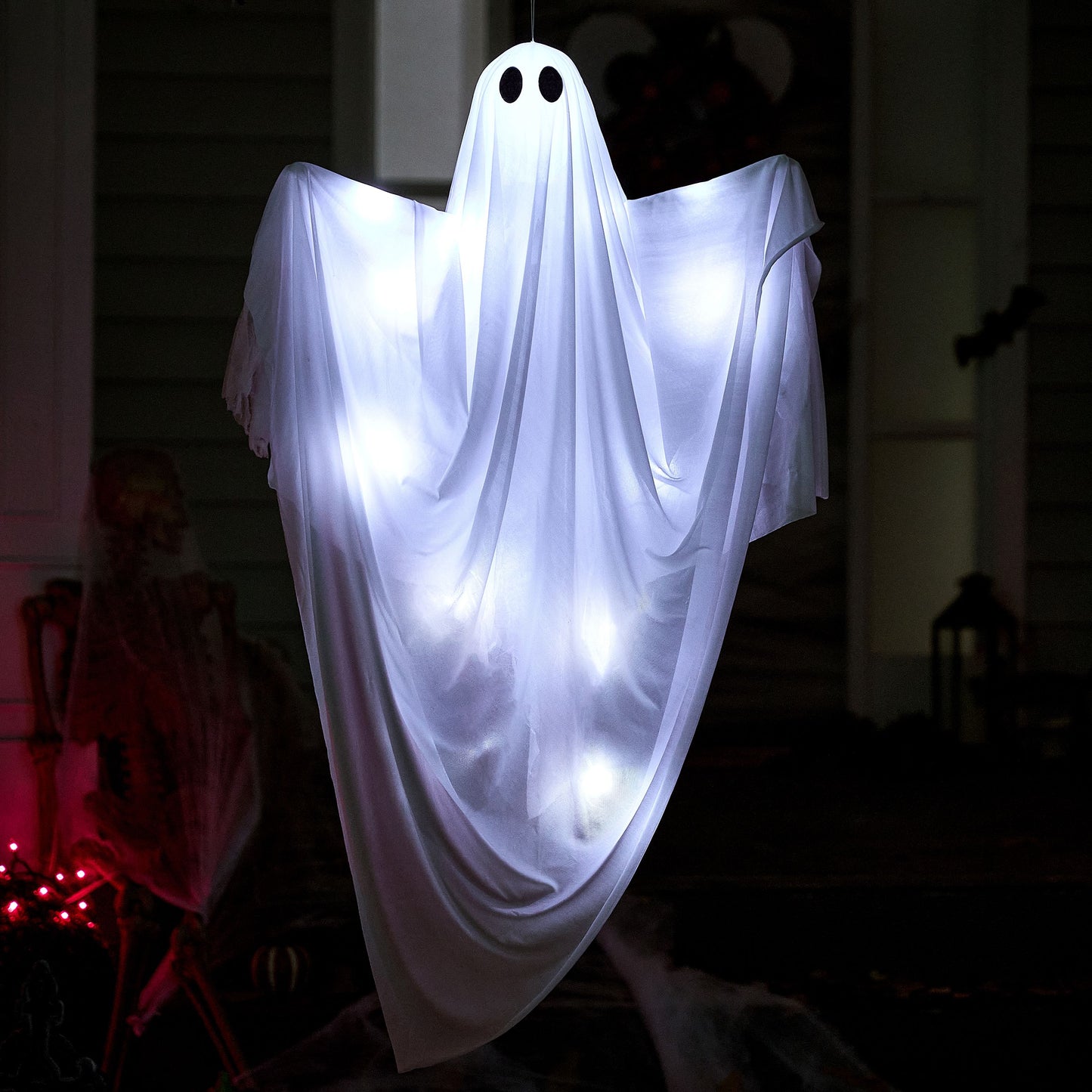 Joyfy 47 Inch Hanging Ghosts Halloween Decor,Halloween Light up White Ghosts with Spooky White LED Light,Halloween Outdoor Yard Porch Decorations,Haunted House Decorations