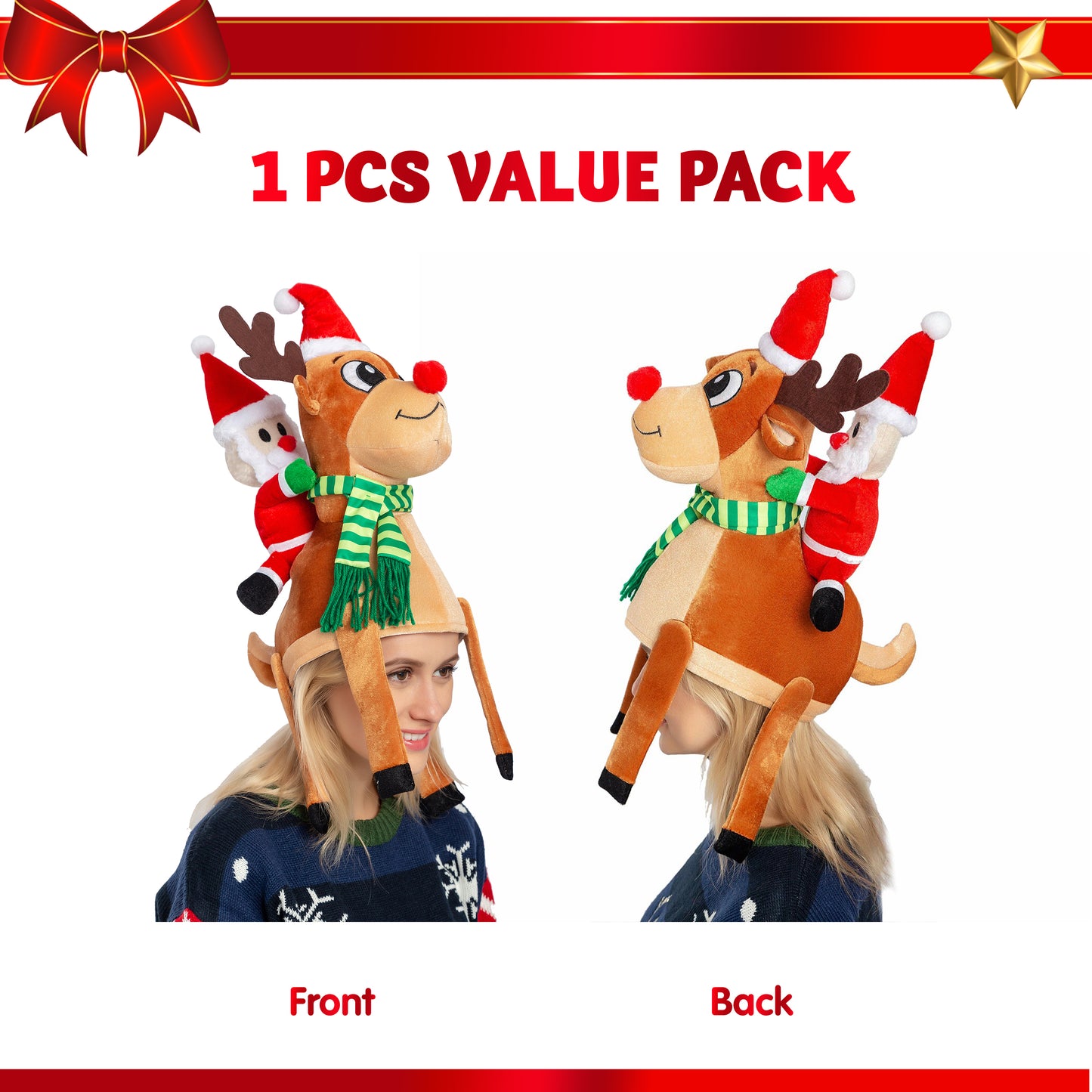 SYNCFUN Christmas Hat,Funny Hat Novelty Santa Hat Crazy Hats Reindeer Hat Christmas Party Cute Accessories