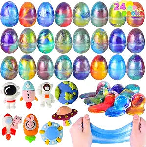 Joyfy 24 Pcs Galaxy Slime Eggs with Toys, Unscented, Multi-color, Easter, Space Theme, 3+ Years, Small, Multi Color, Slime with Toys, Putty, Childrens Multi-item Party Favor Packs, Unisex Children