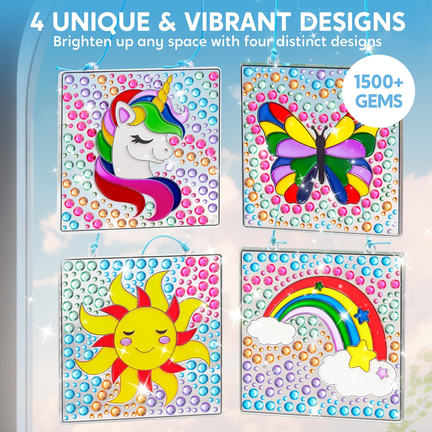 Joyfy 4-Piece Window Art Suncatcher Kits, Creative Gem Painting Arts and Crafts Kits for Kids Girls 6-12