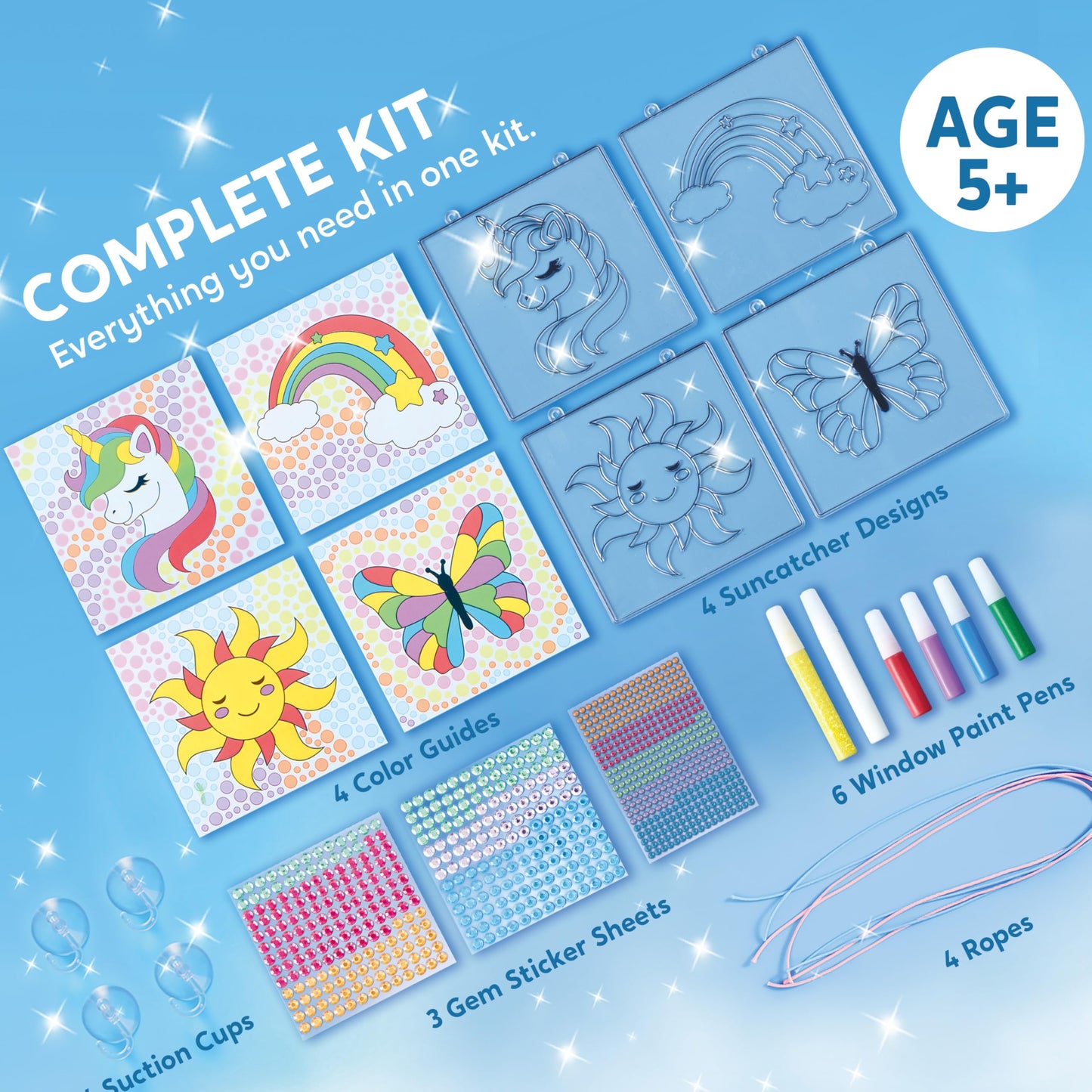 Joyfy 4-Piece Window Art Suncatcher Kits, Creative Gem Painting Arts and Crafts Kits for Kids Girls 6-12
