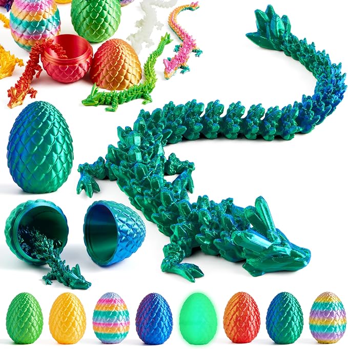 Joyfy 8Pcs 3D Printed Dragon Eggs with Laster Color Dragon, Articulated Magic Toys, Easter Basket Stuffers for Kids Party Favors, Easter Egg Hunt, Classroom Prize Supplies
