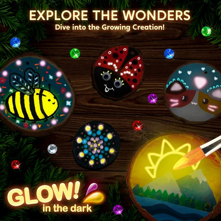 Joyfy 16-Piece Glow in the Dark Wood Slice Painting Art & Craft Kit for Kids, Creative Fun & DIY Projects