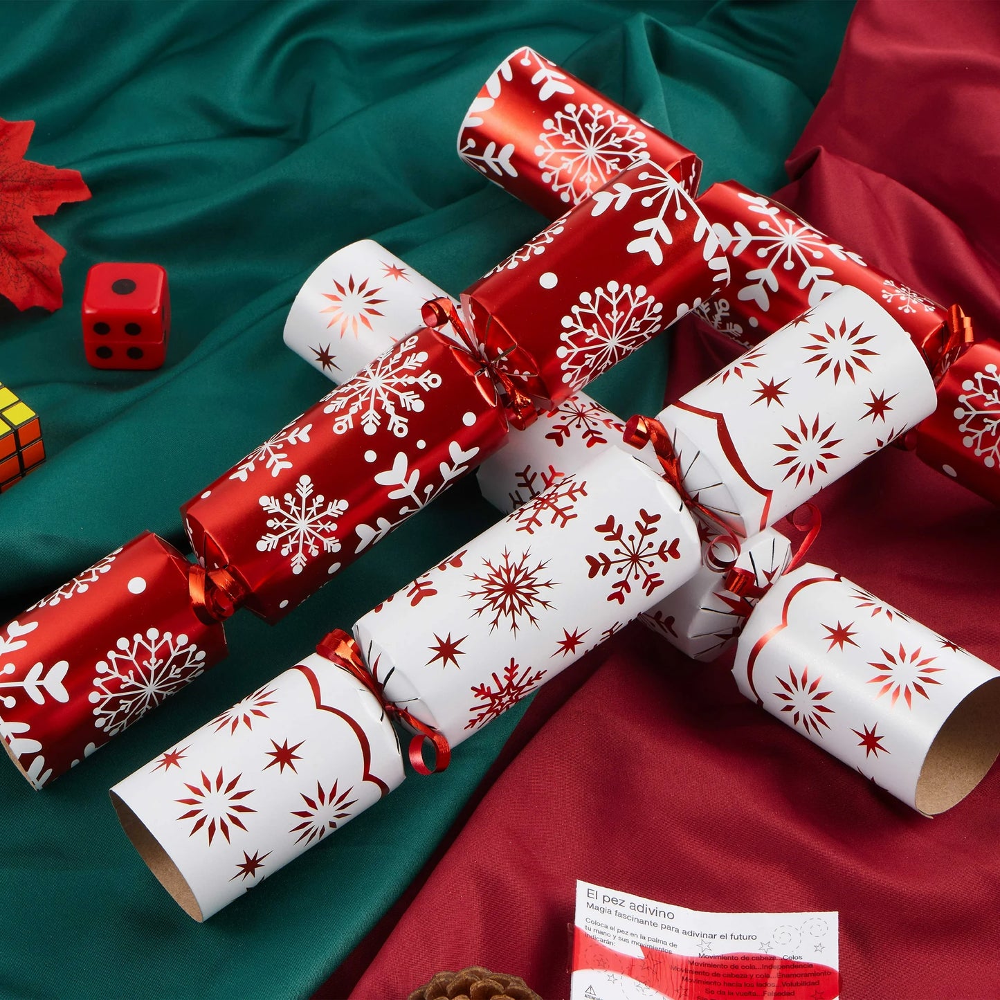 Joyfy 10" Christmas Crackers Party Table Favor, 10 Pcs No Snap Red & White Snowflake Design Gift for Xmas